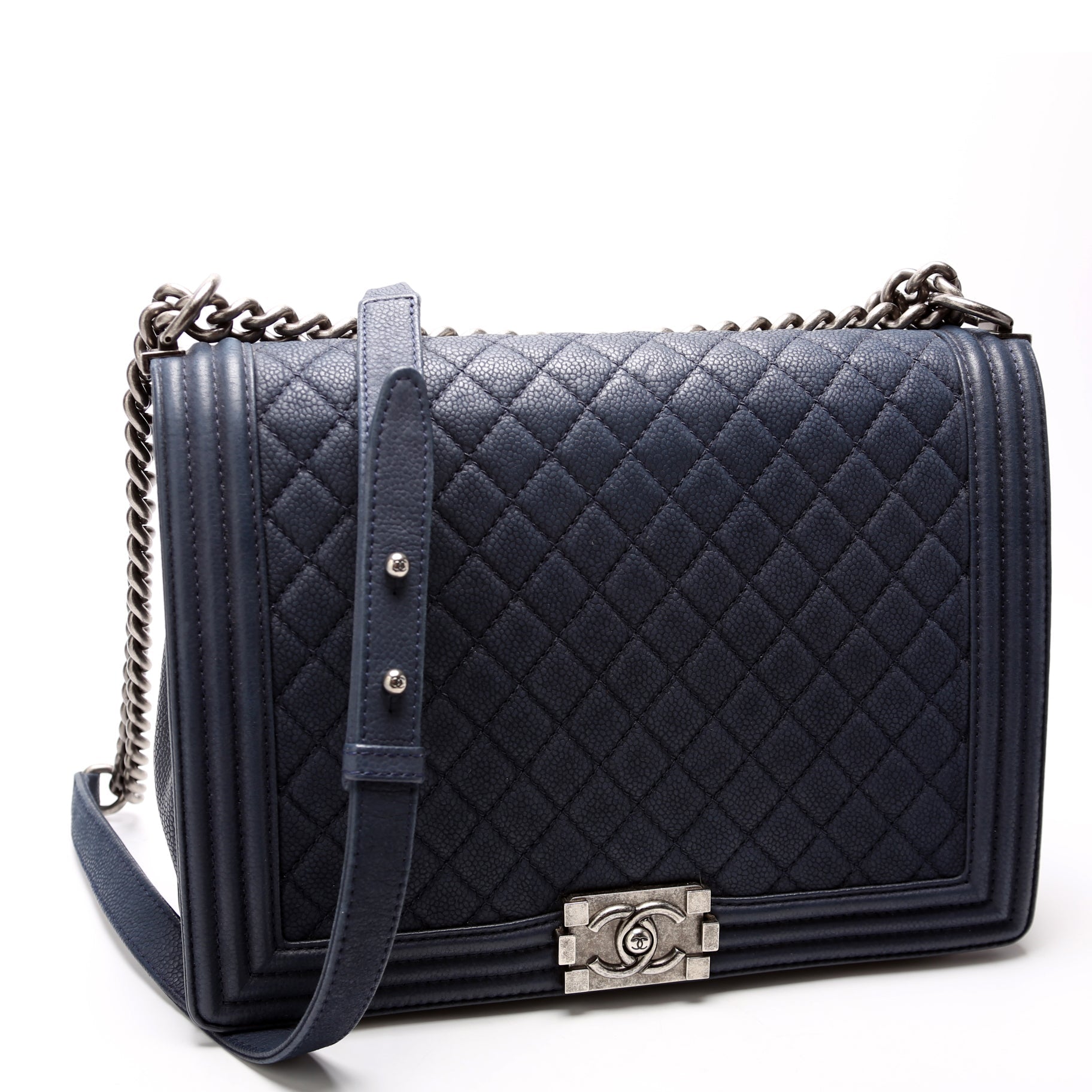 Chanel Boy Flap Lambskin 16M Navy Handbag