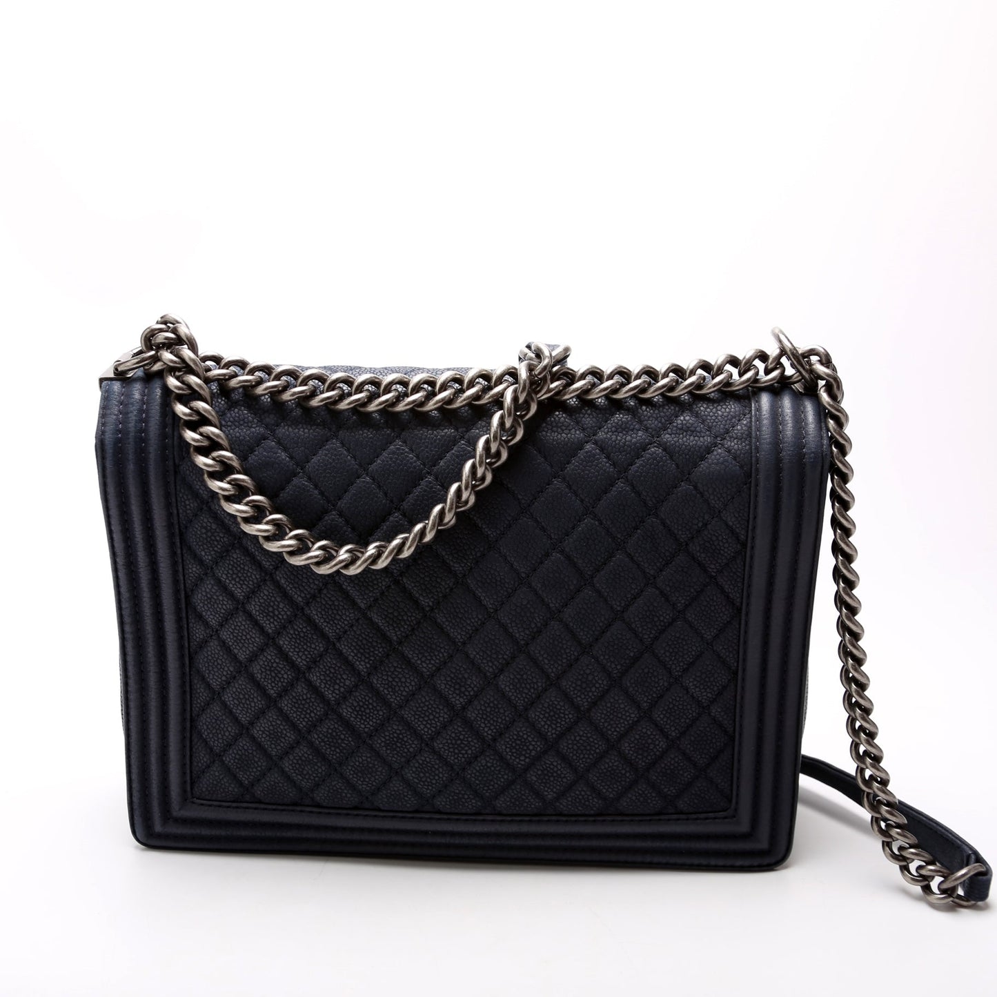 Chanel Boy Flap Lambskin 16M Navy Handbag