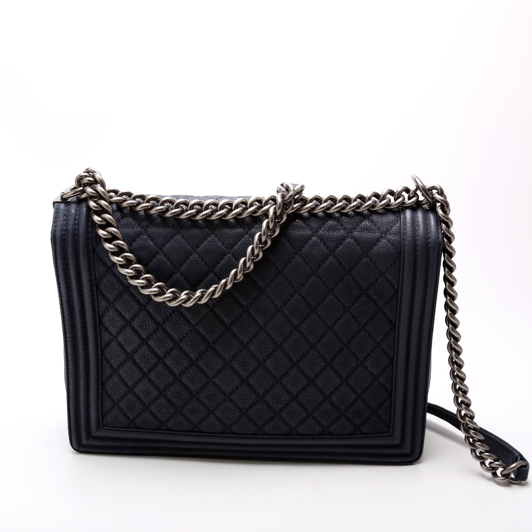 Chanel Boy Flap Lambskin 16M Navy Handbag