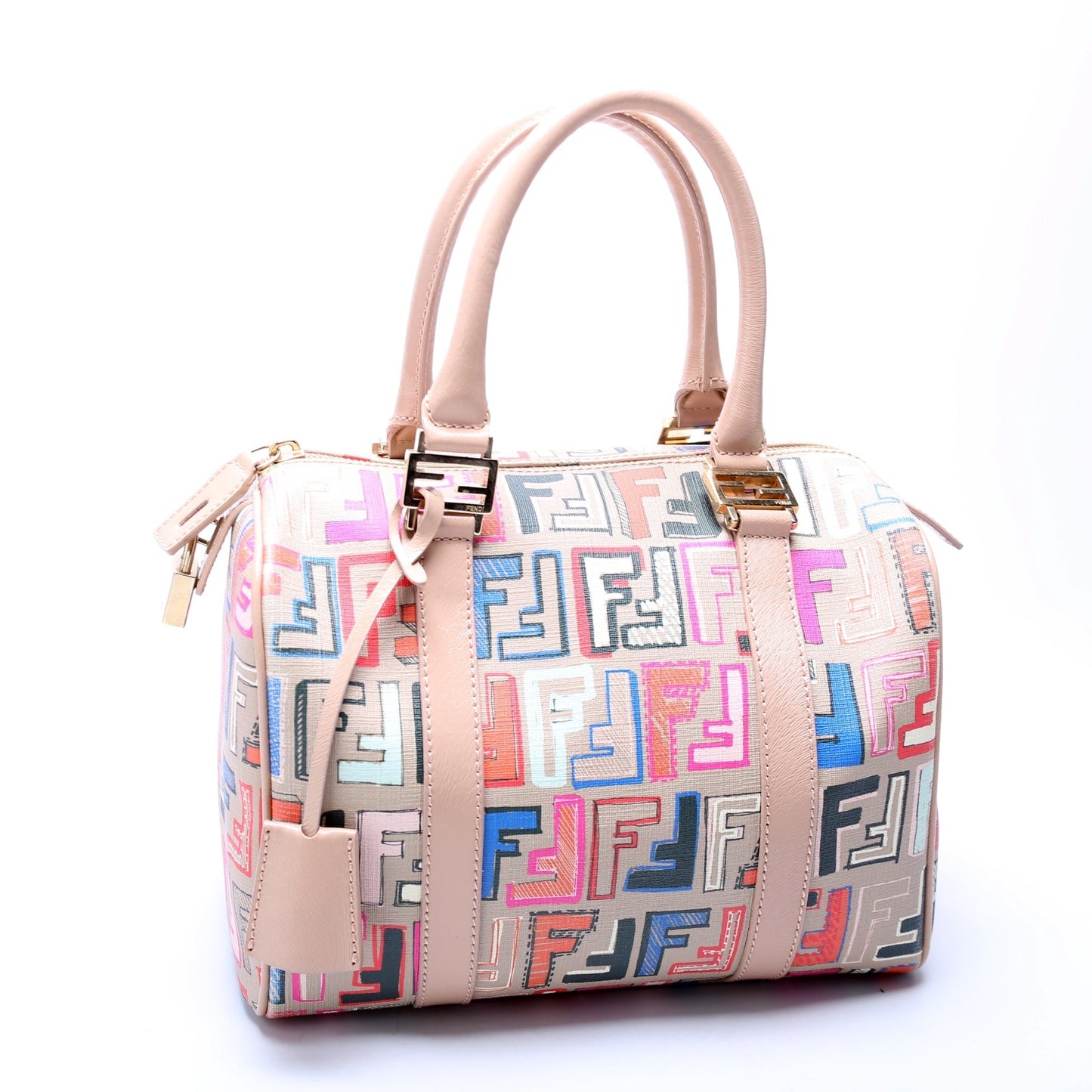 Fendi 8Bl068 Zucca Boston Bag Tan Multicolor Travel Bag