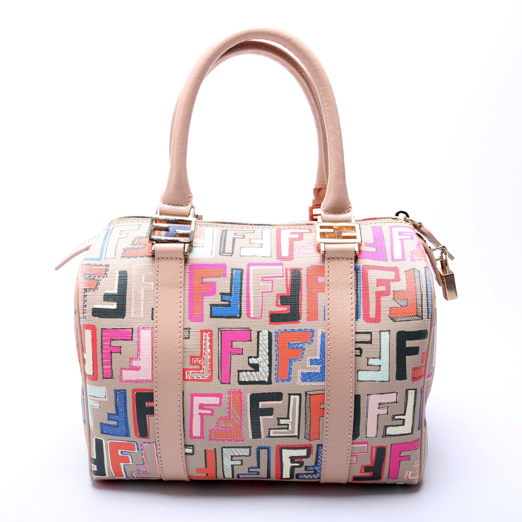 Fendi 8Bl068 Zucca Boston Bag Tan Multicolor Travel Bag