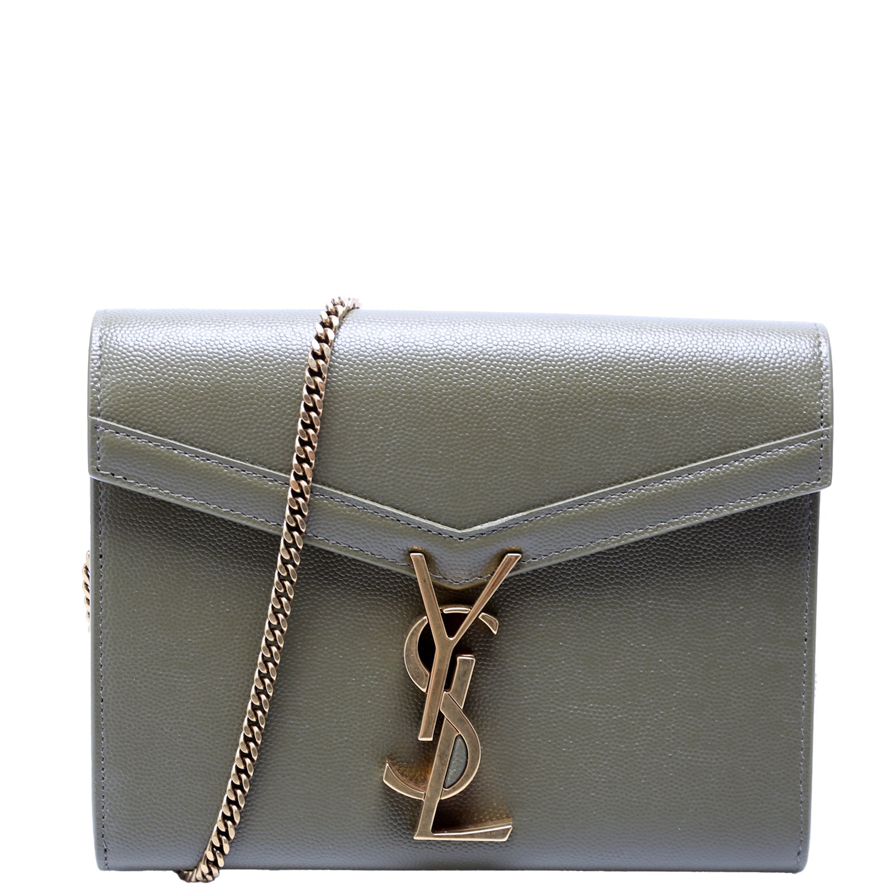 YSL Saint Laurent Cassandra Wallet Grain Bag Green Chain Travel Bag
