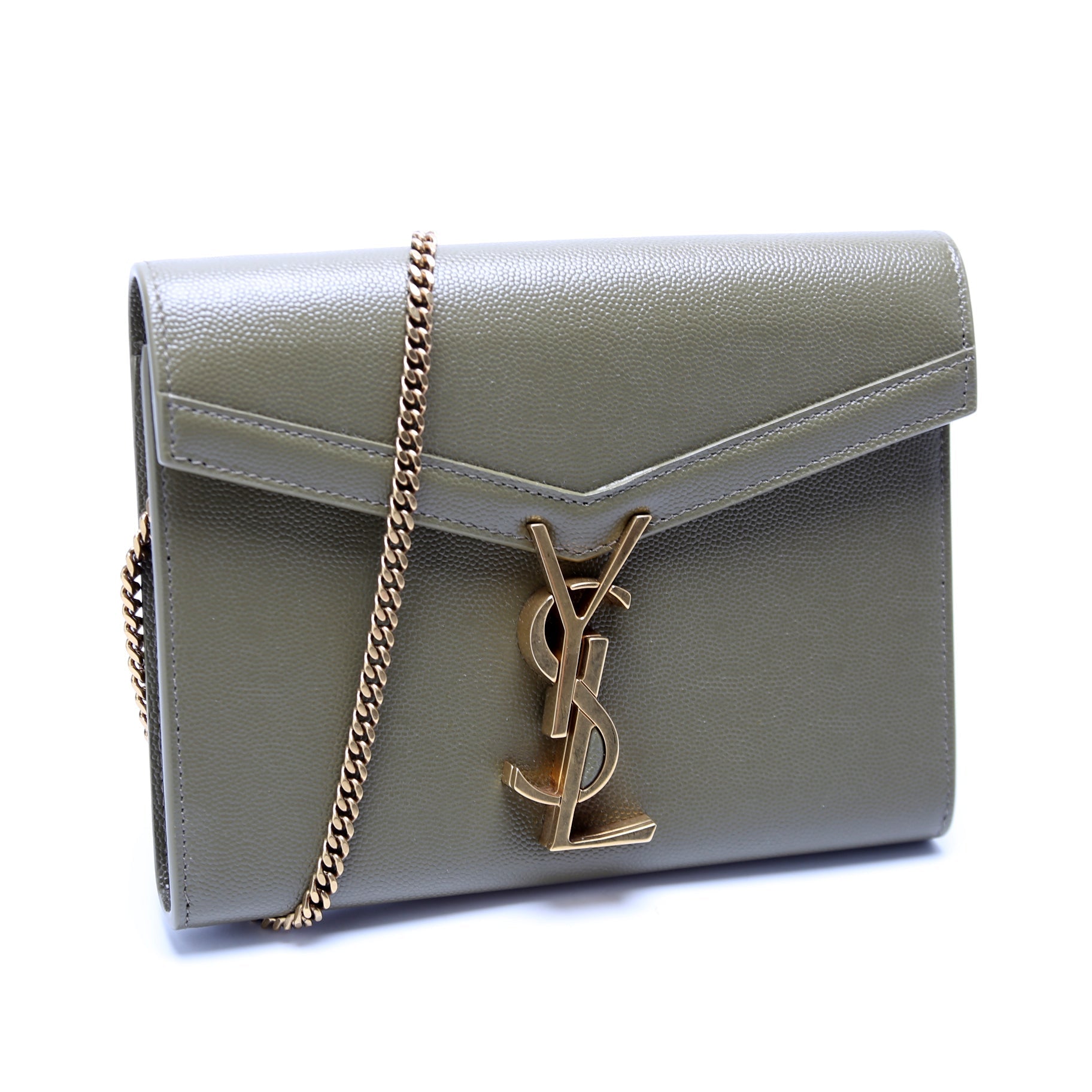 YSL Saint Laurent Cassandra Wallet Grain Bag Green Chain Travel Bag