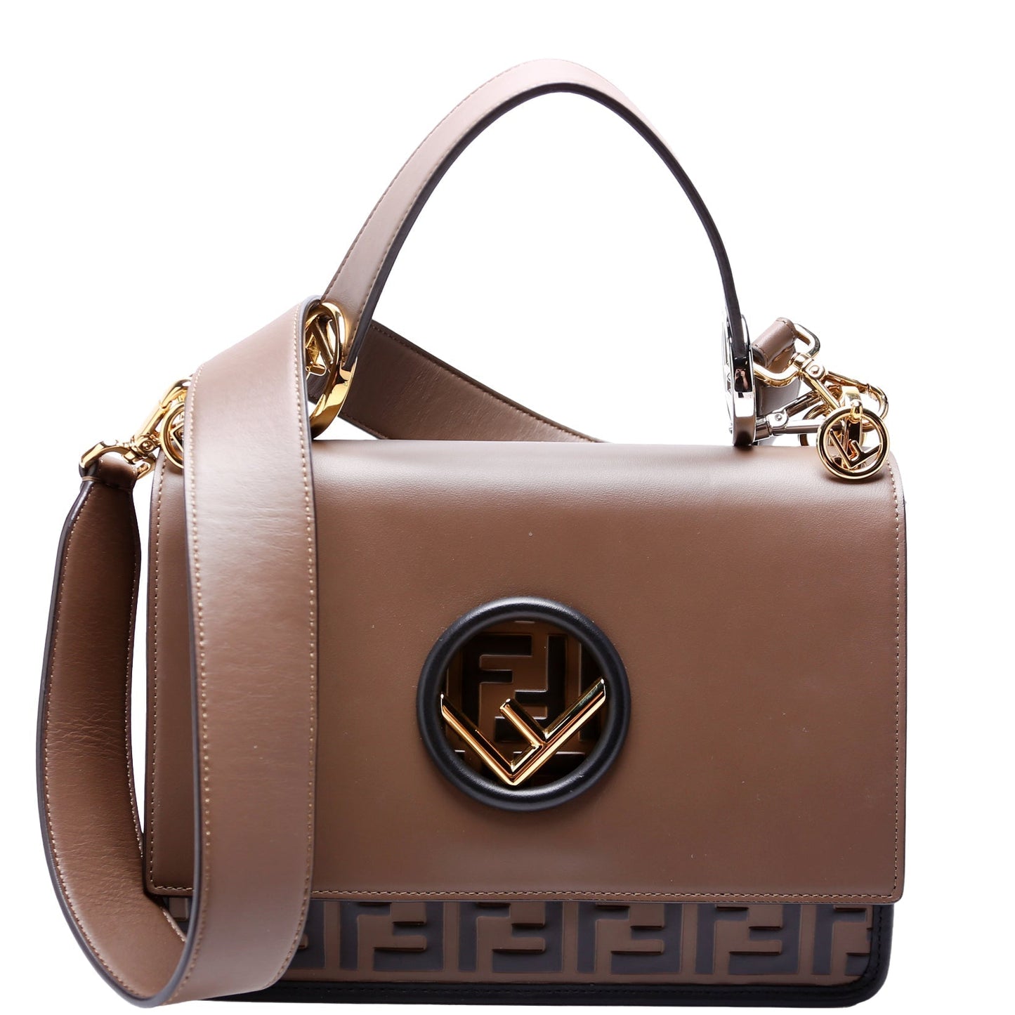 Fendi 8Bt284 Kan Shoulder Is Bag Vitello Black Brown Shoulder Bag