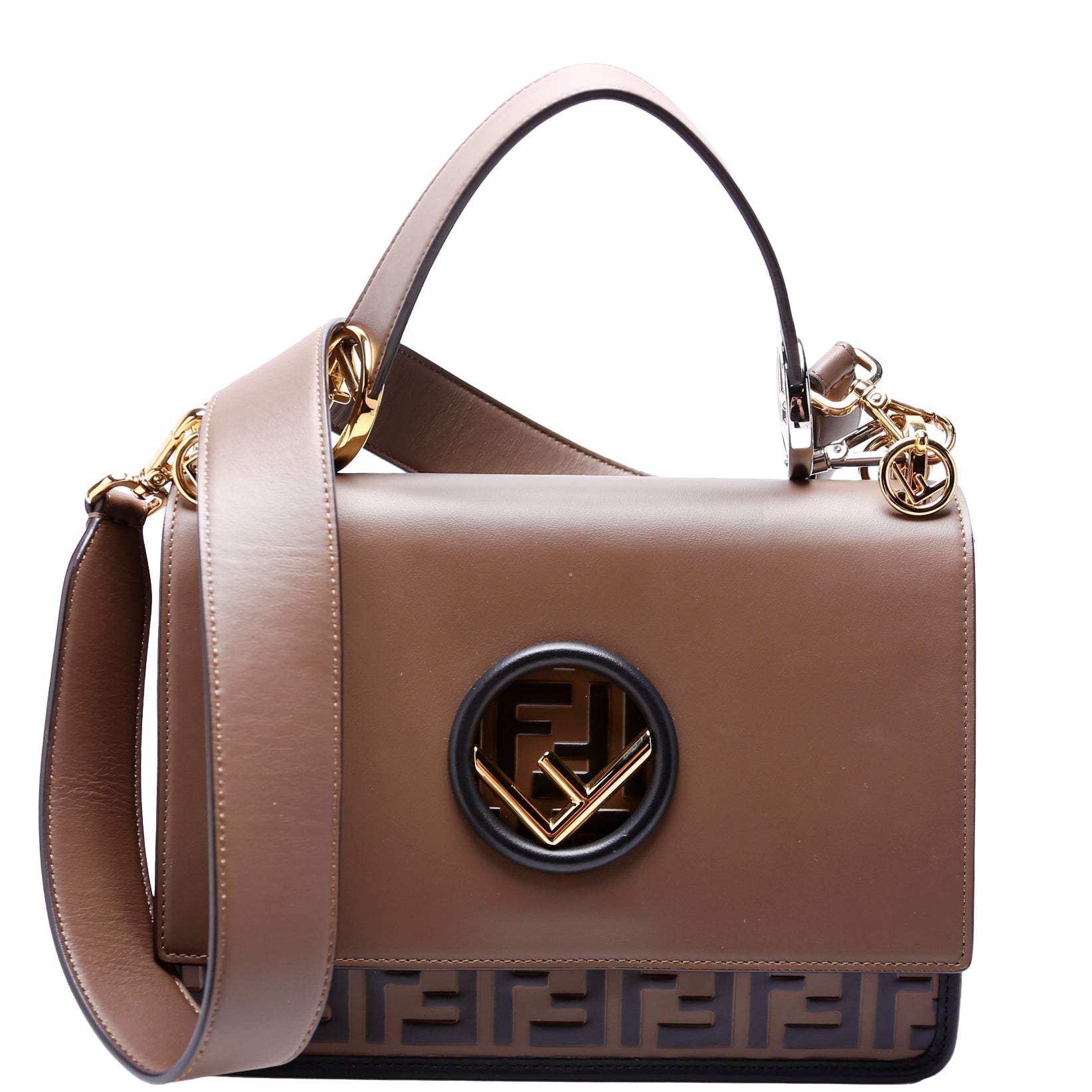 Fendi 8Bt284 Kan Shoulder Is Bag Vitello Black Brown Shoulder Bag