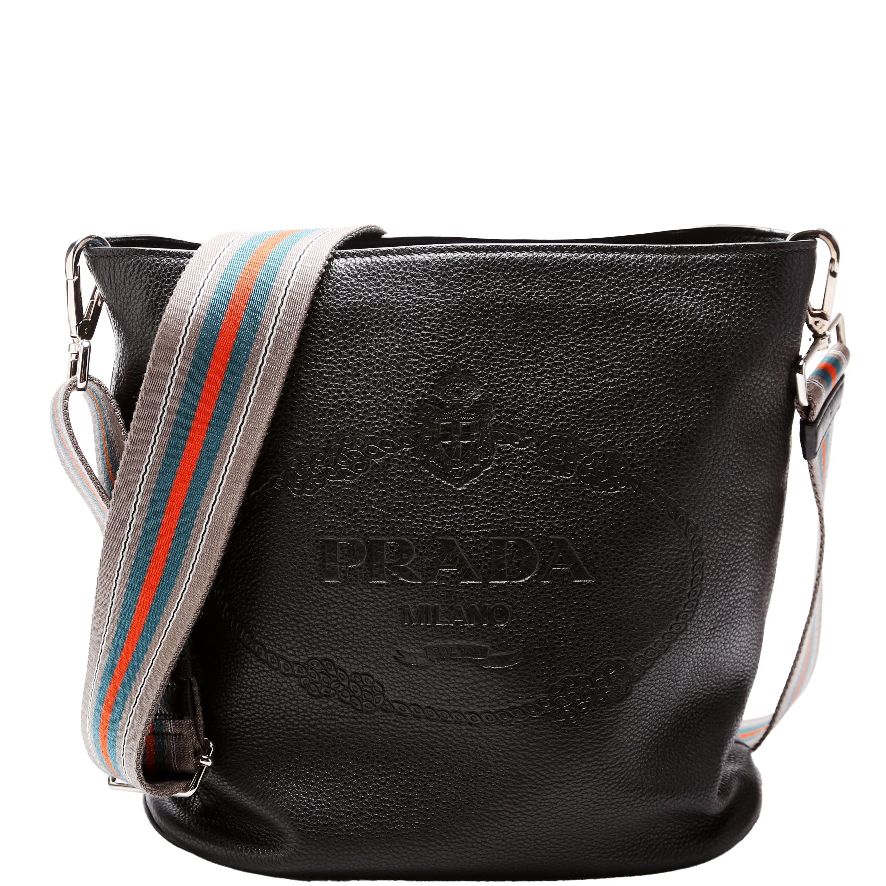Prada Vitello Daino Phenix Bag Black Bucket Bucket Bag