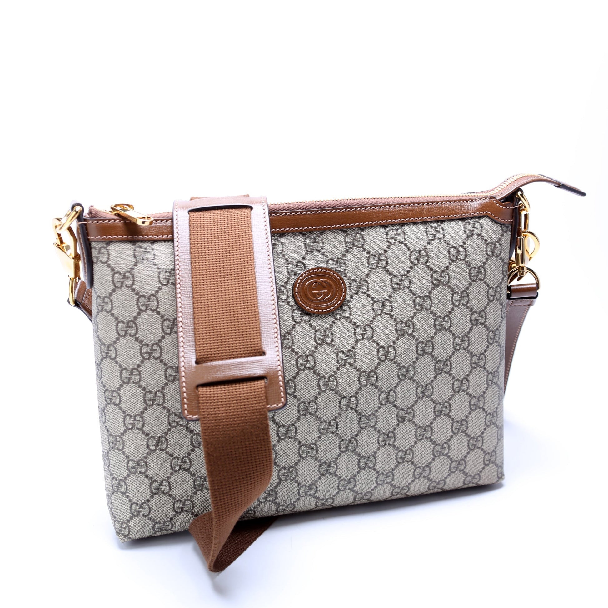 Gucci GG Supreme Interlocking G Messenger Brown Travel Bag