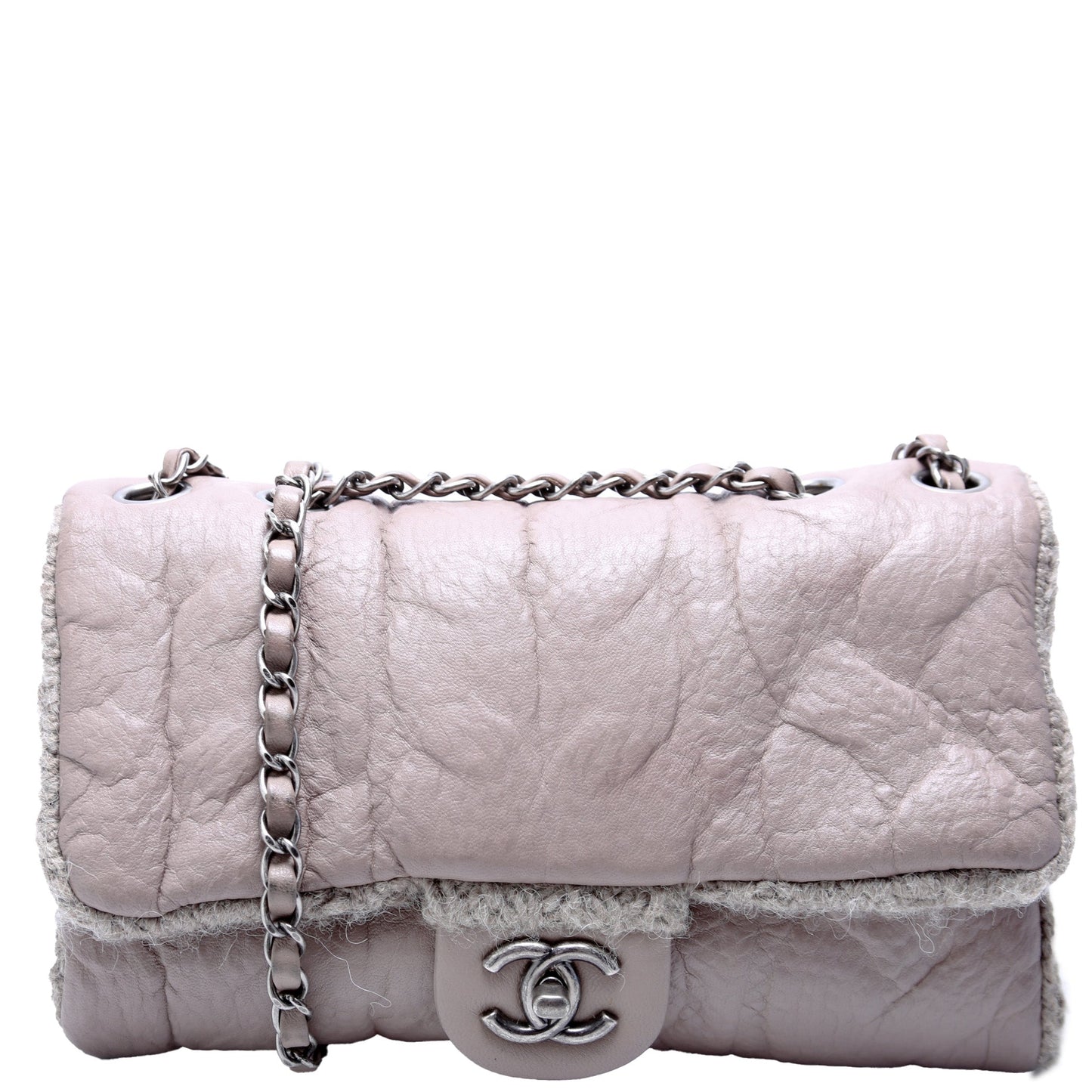 Chanel Chic Knit Flap Sheepskin Wool 18M Grey Mini Bag