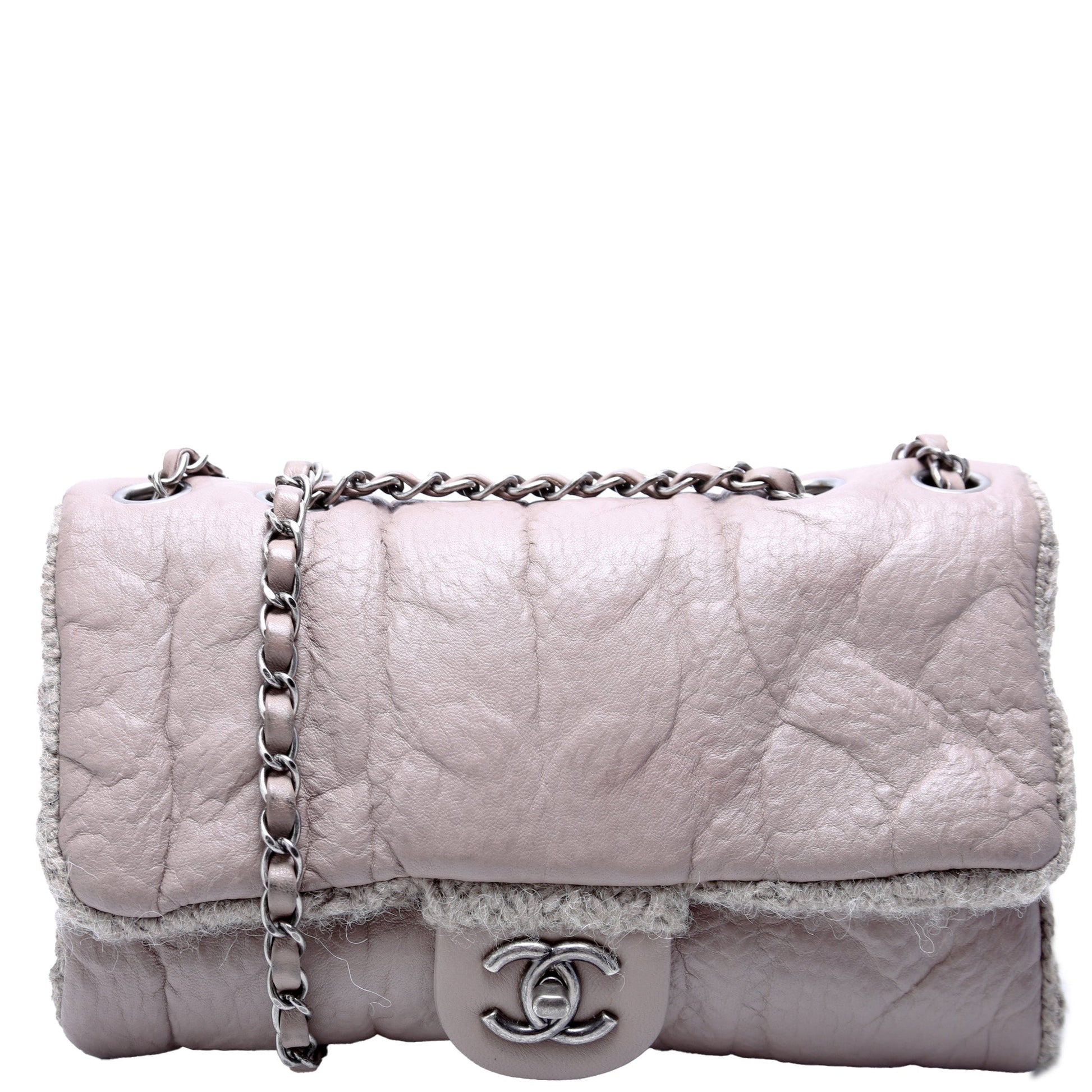 Chanel Chic Knit Flap Sheepskin Wool 18M Grey Mini Bag
