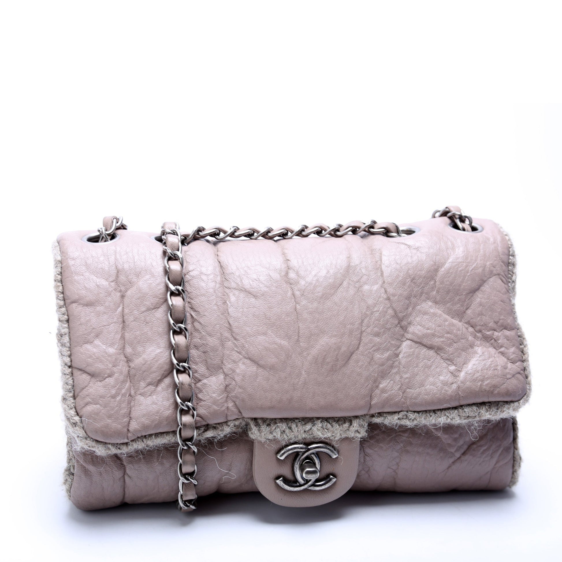 Chanel Chic Knit Flap Sheepskin Wool 18M Grey Mini Bag