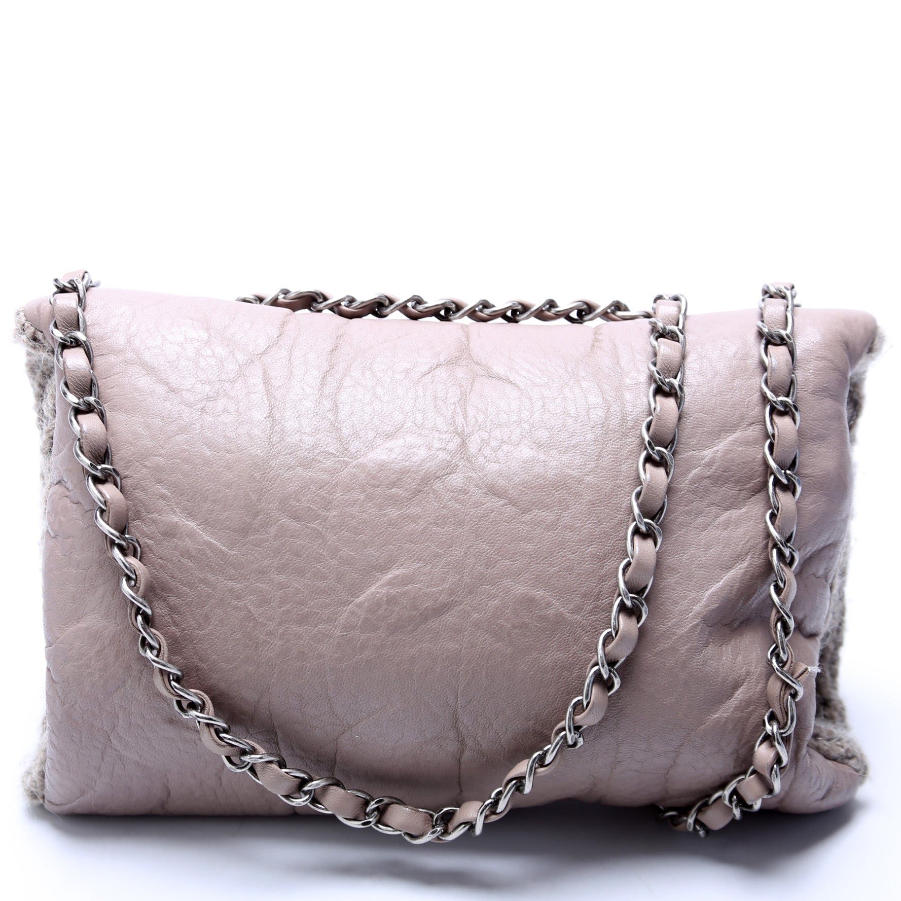 Chanel Chic Knit Flap Sheepskin Wool 18M Grey Mini Bag