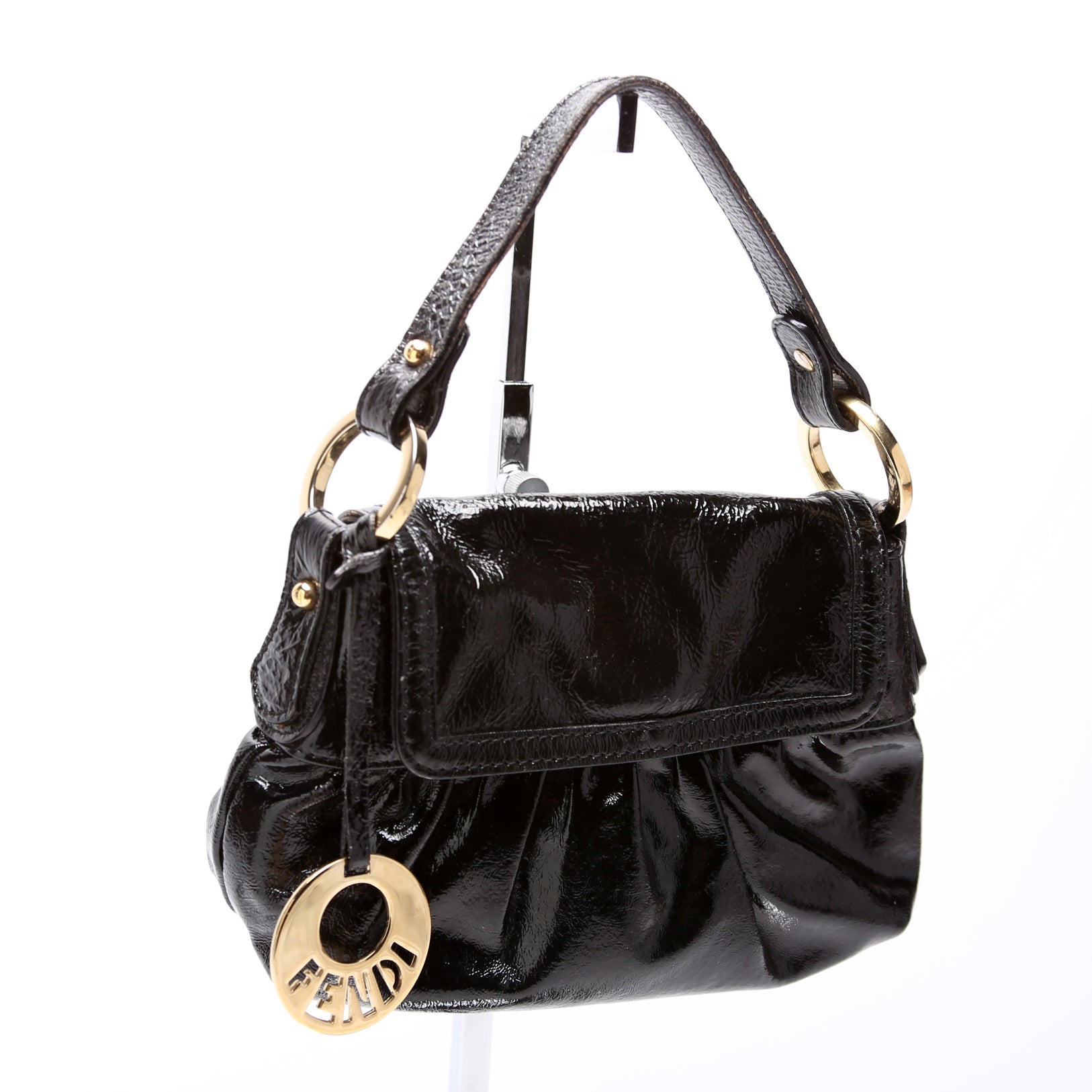 Fendi Crinkled Chef Hobo Bag Leather Black Mini