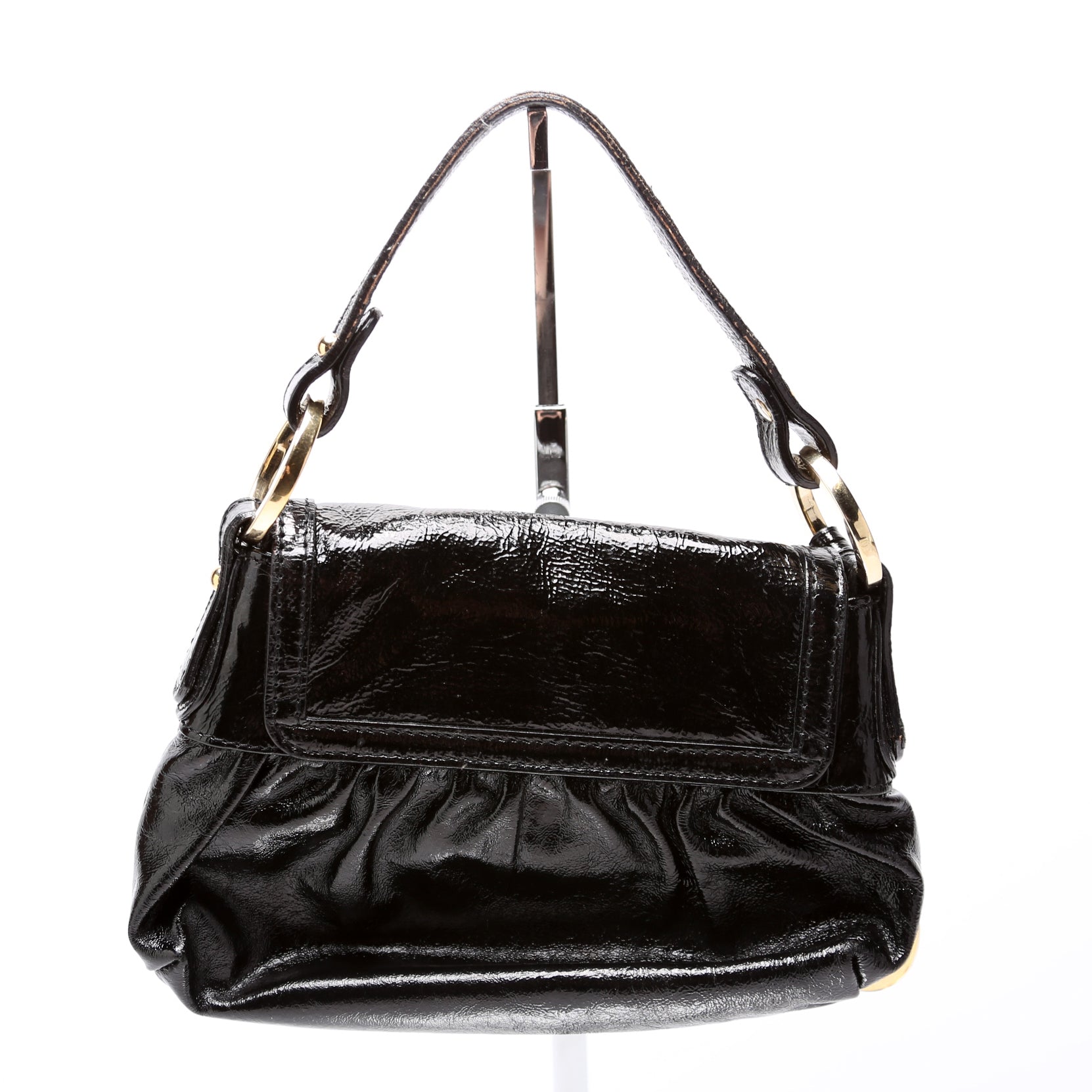 Fendi Crinkled Chef Hobo Bag Leather Black Mini