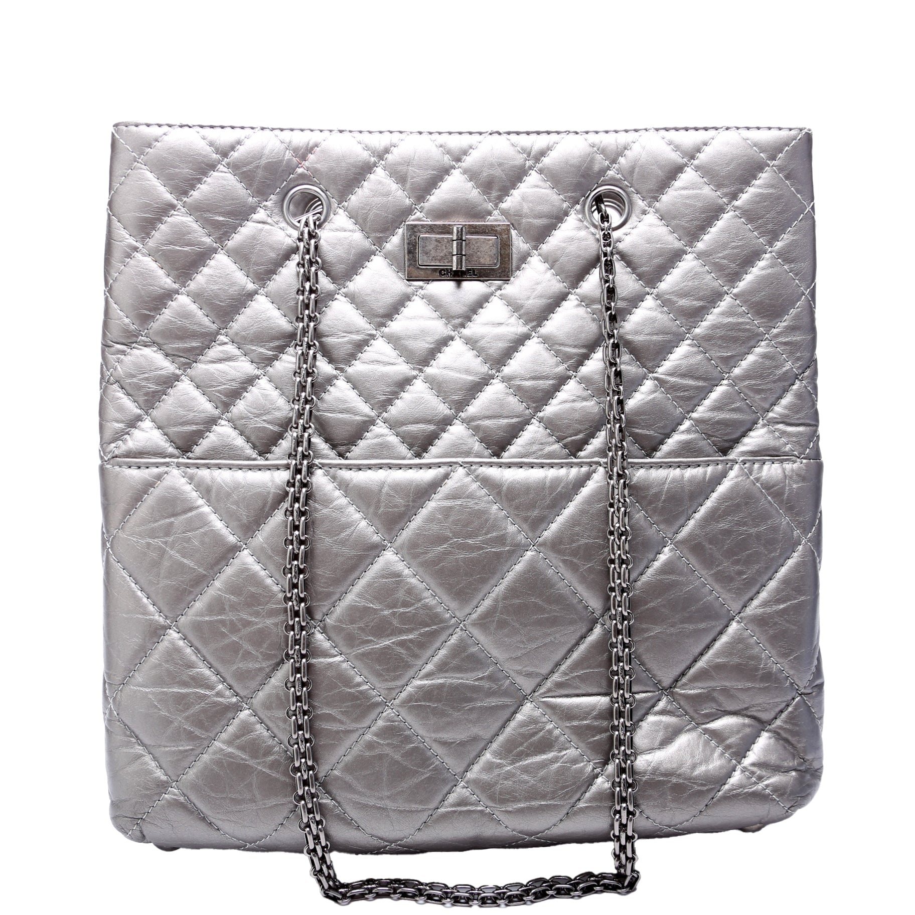 Chanel Reissue Tall Quilted Aged Calfskin 14M Silver Tote Bag
