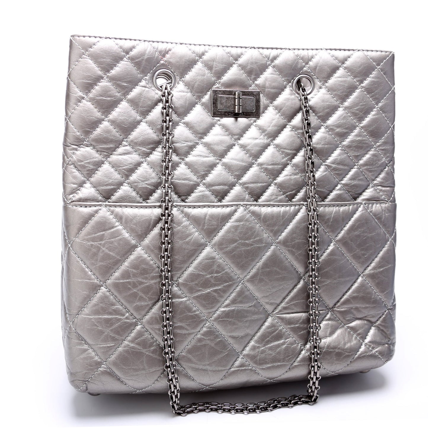 Chanel Reissue Tall Quilted Aged Calfskin 14M Silver Tote Bag
