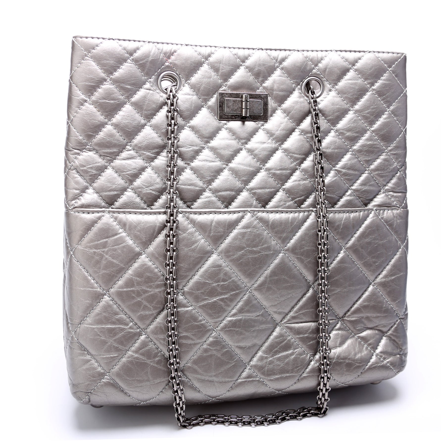 Chanel Reissue Tall Quilted Aged Calfskin 14M Silver Tote Bag