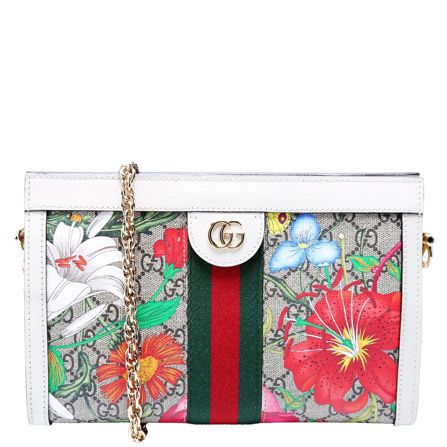 Gucci GG Supreme Flora Ophidia White Small Chain Travel Bag White 1