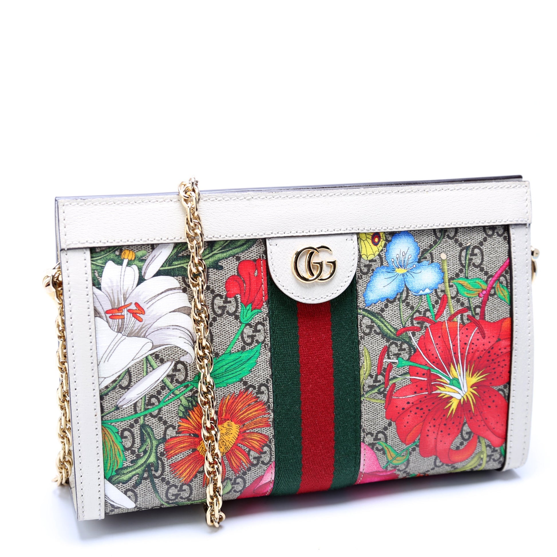Gucci GG Supreme Flora Ophidia White Small Chain Travel Bag White 1