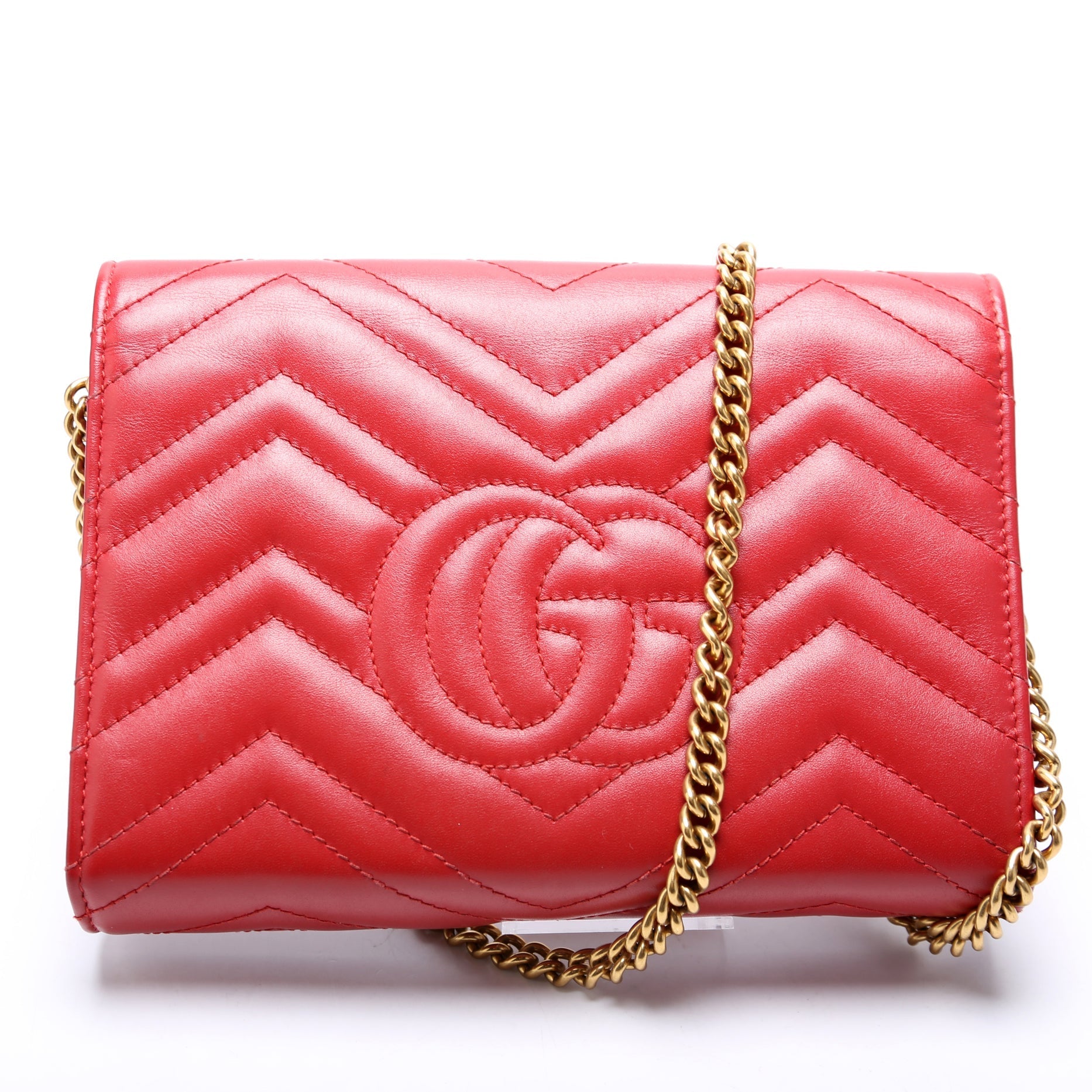 Gucci Marmont Red Chain Wallet Case