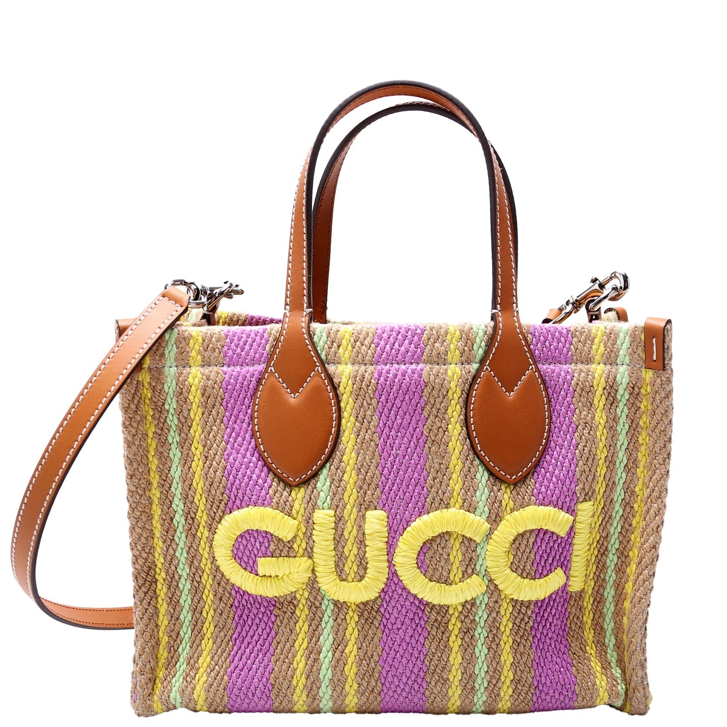Gucci Jute Brown Multicolor Small Tote Bag