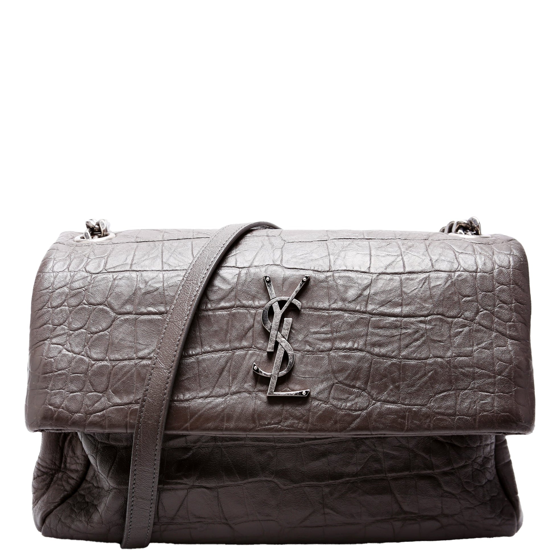 YSL Saint Laurent Saint Laurent West Hollywood Crocodile Embossed Bag Brown Medium Travel Bag