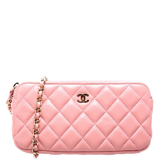 Chanel WOC CC Double Zip Pink Clutch Bag