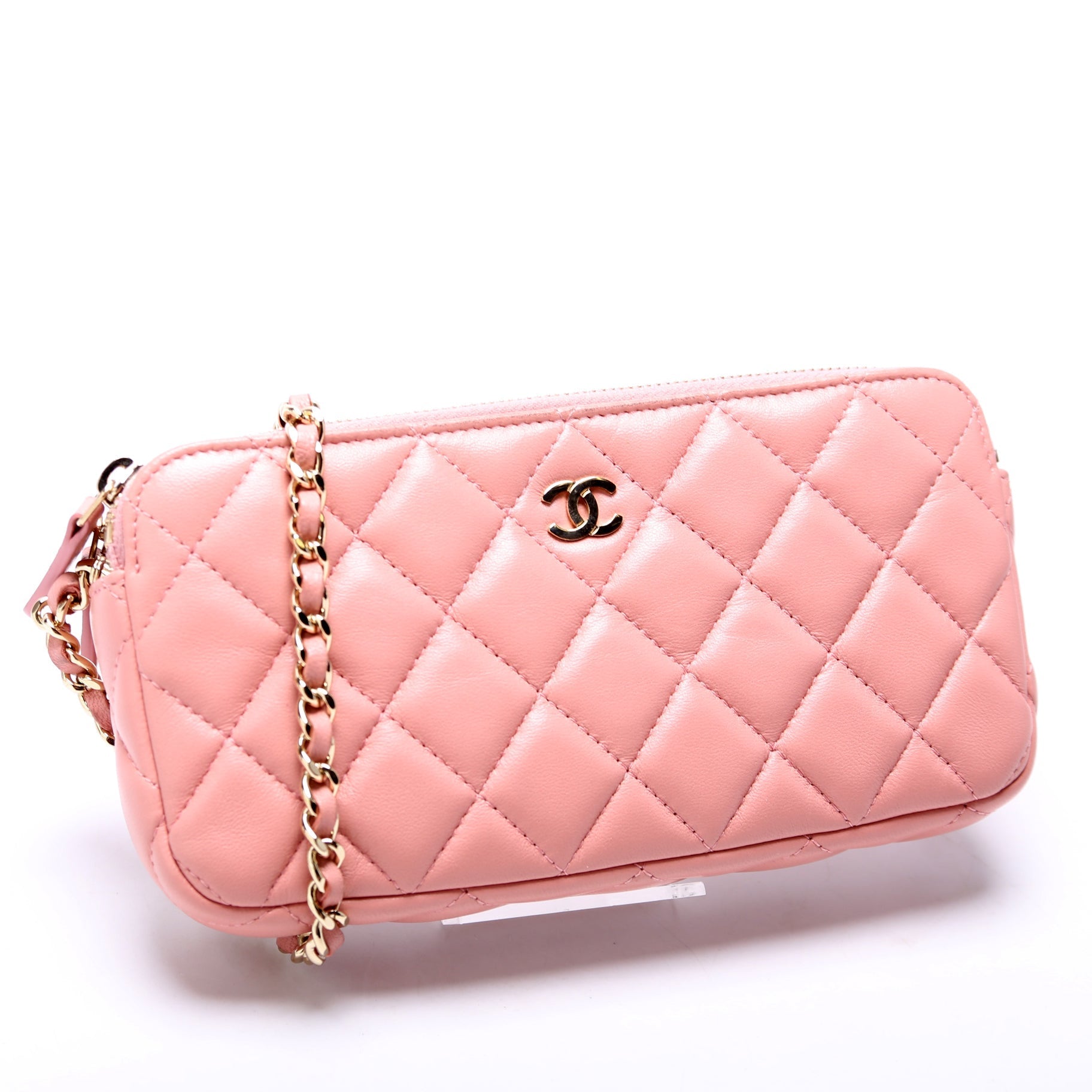 Chanel WOC CC Double Zip Pink Clutch Bag