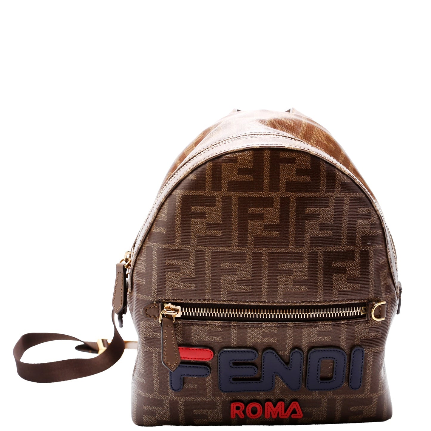 Fendi Fila Ff Glazed Backpack Bag Canvas Brown Mini