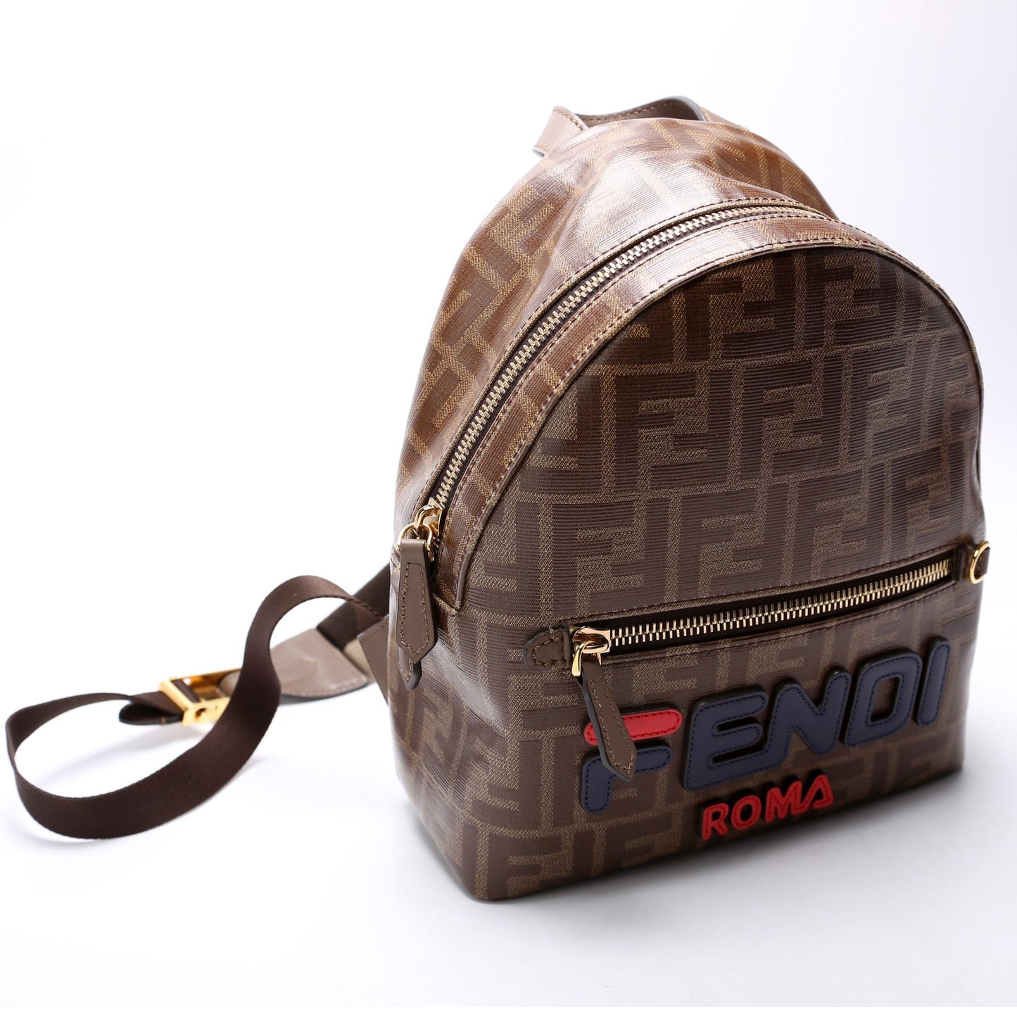 Fendi Fila Ff Glazed Backpack Bag Canvas Brown Mini