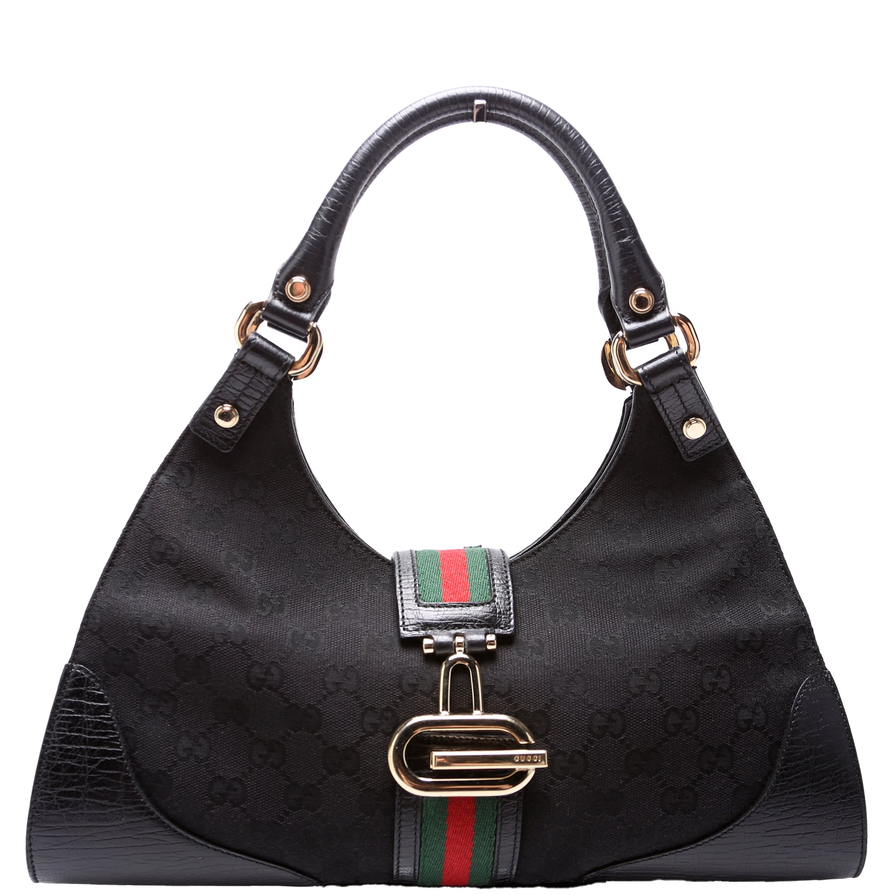 Gucci GG Web Junco Canvas Black Shoulder Bag