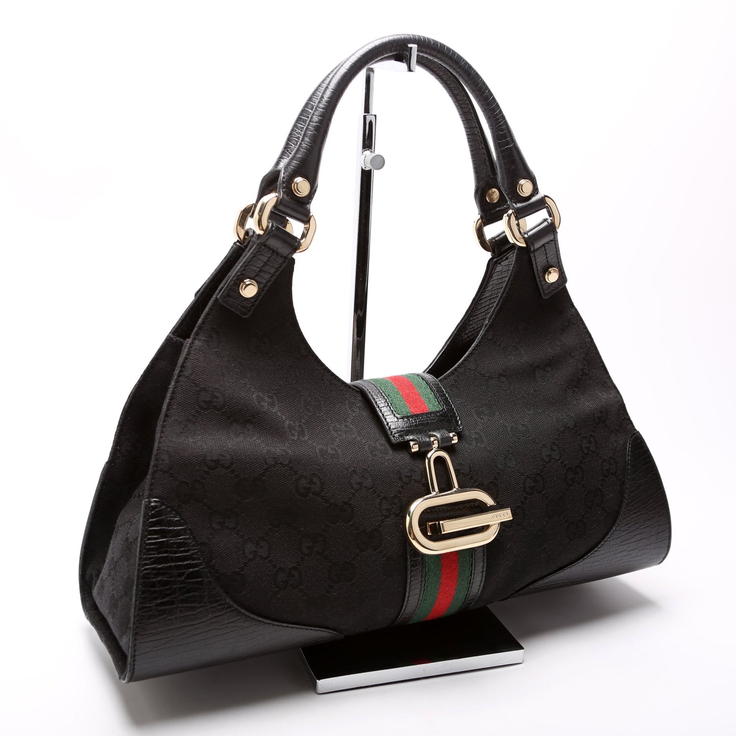 Gucci GG Web Junco Canvas Black Shoulder Bag