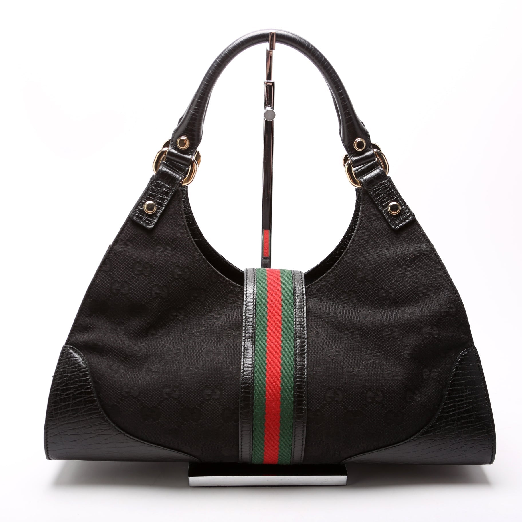 Gucci GG Web Junco Canvas Black Shoulder Bag