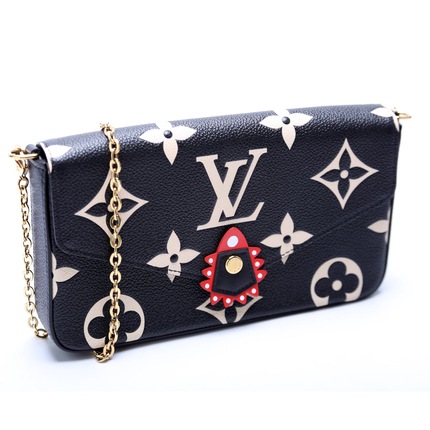 Louis Vuitton Pochette Felicie Crafty Bicolor Cream Empreinte Black Clutch Bag