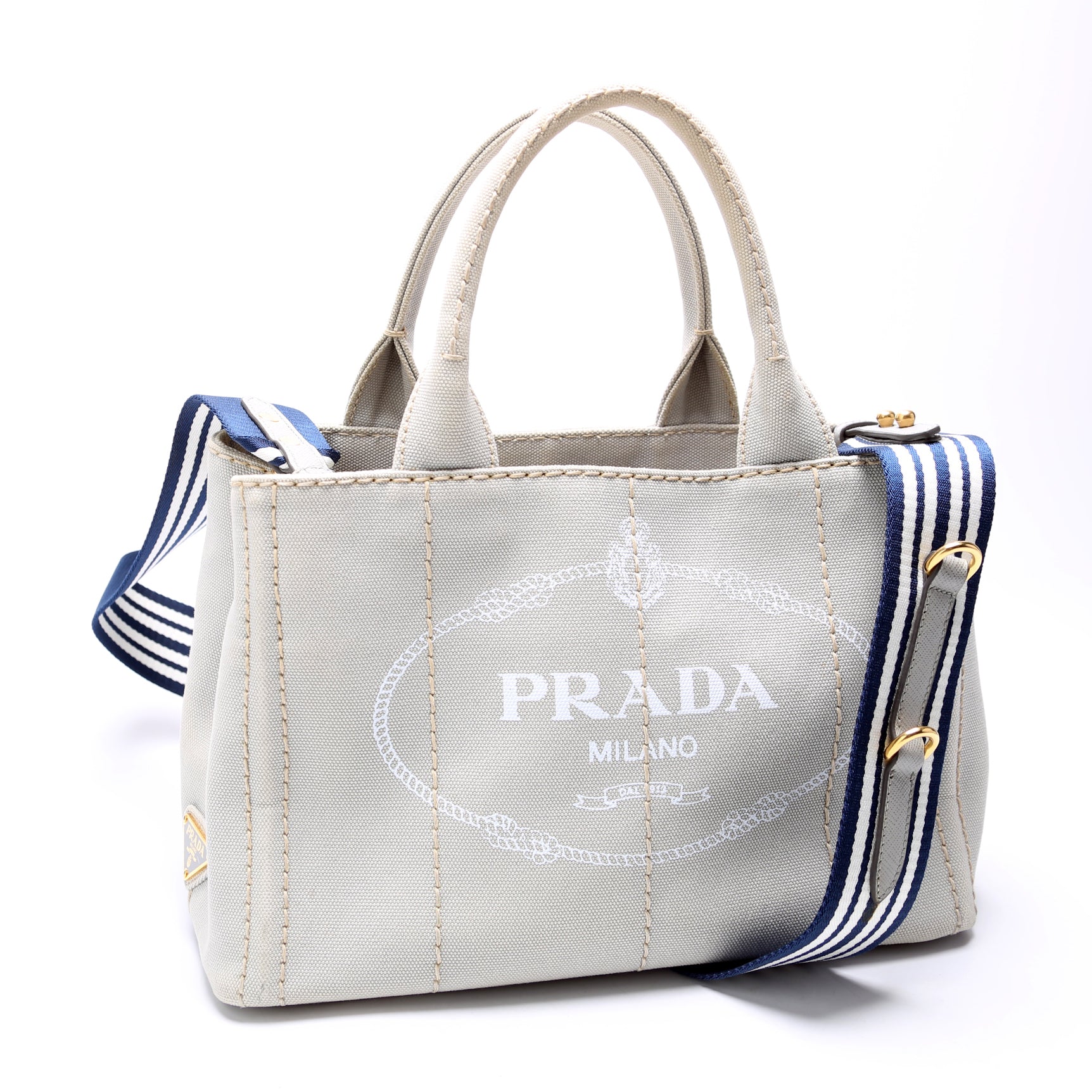 Prada Canapa Tote Grey Bag Canvas Small Tote Bag