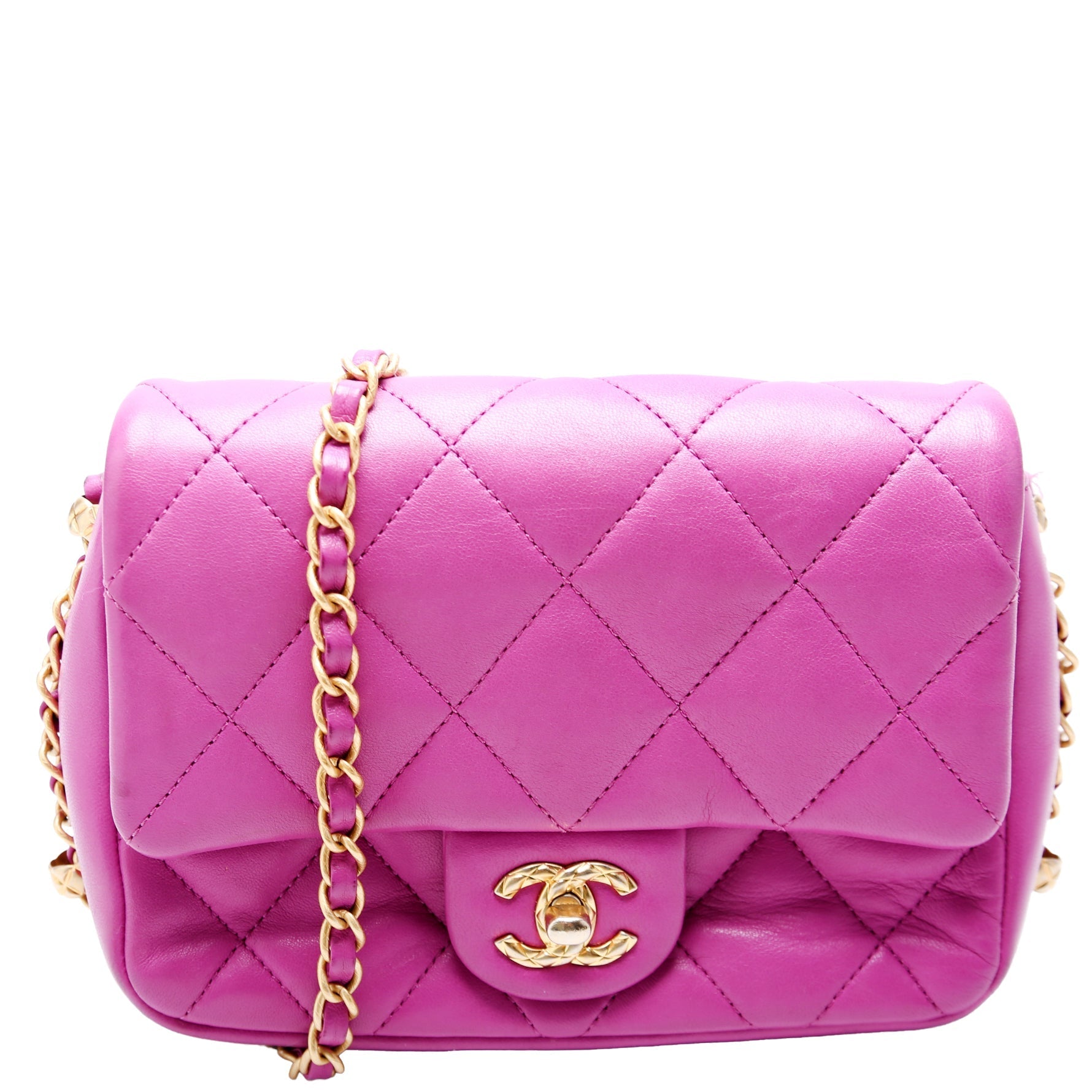 Chanel Around Square Flap Lambskin RFID Purple Mini Bag