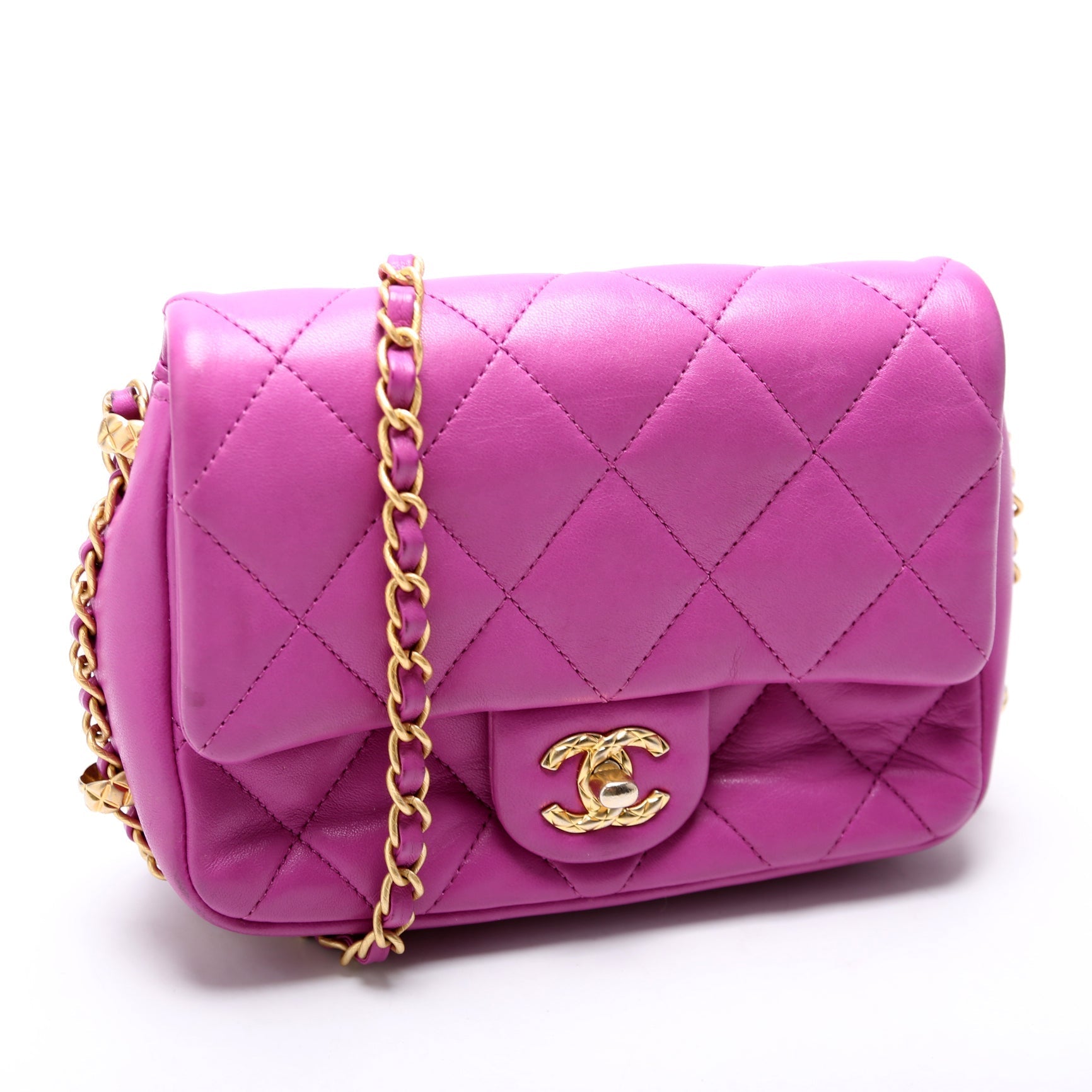 Chanel Around Square Flap Lambskin RFID Purple Mini Bag