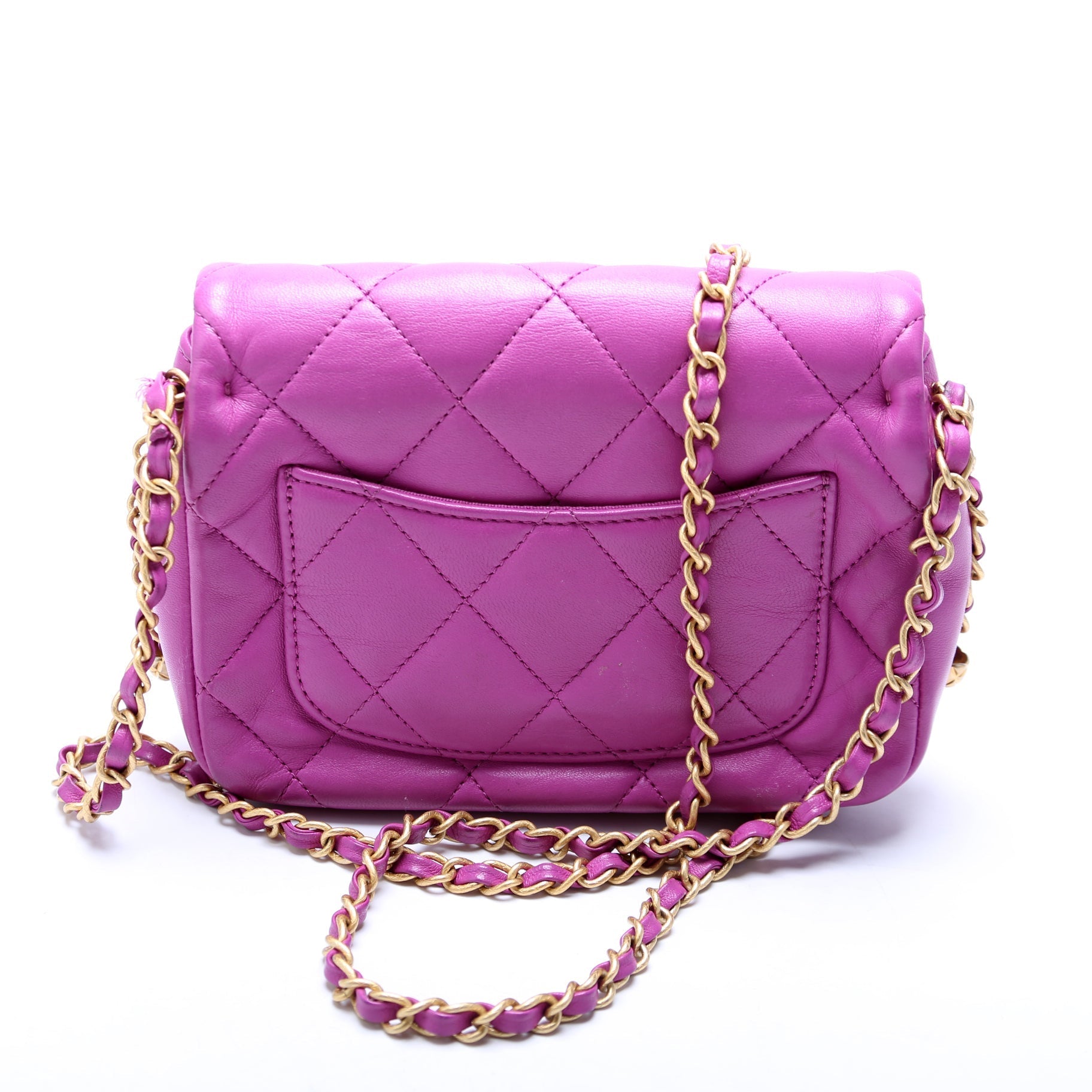 Chanel Around Square Flap Lambskin RFID Purple Mini Bag
