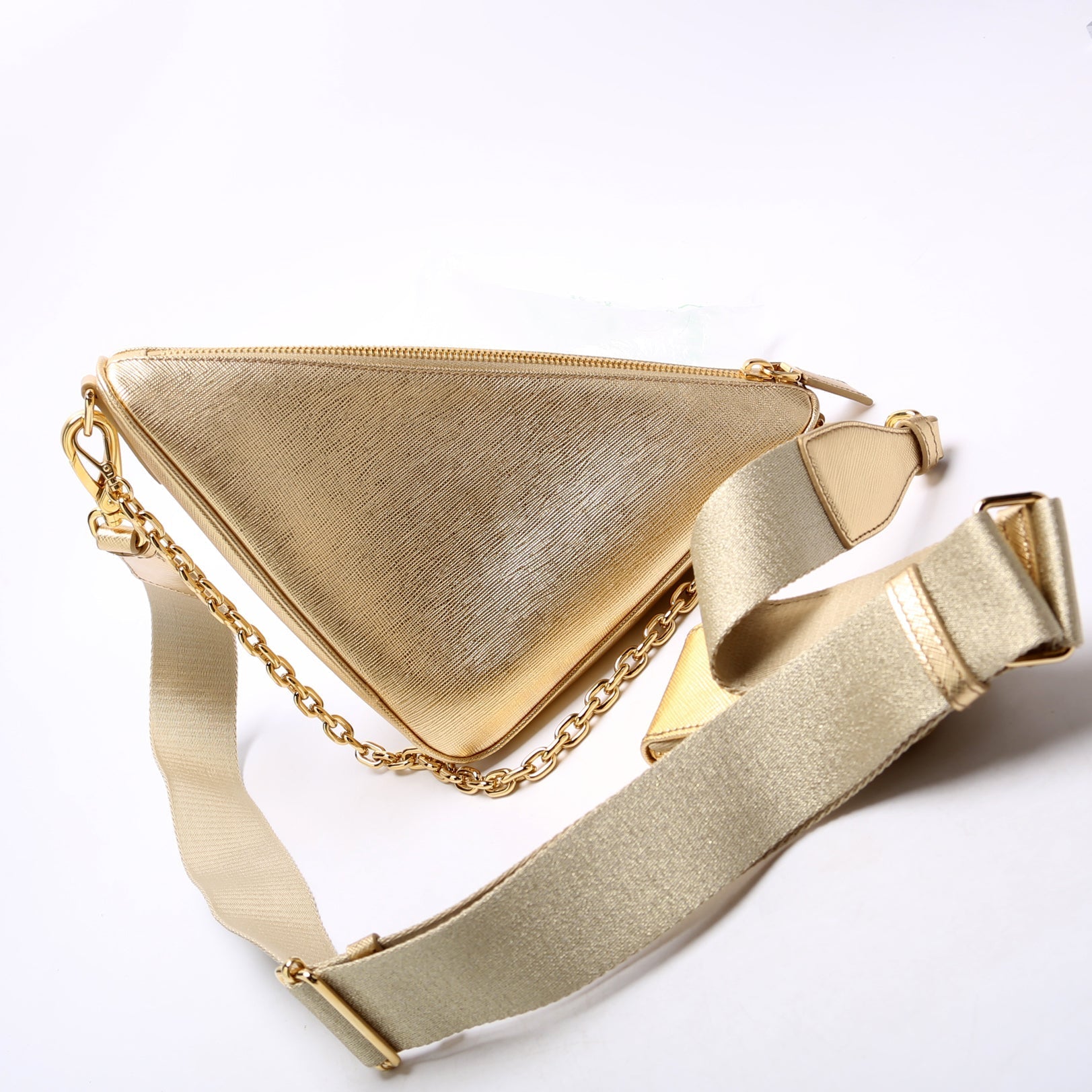 Prada Saffiano Triangle Bag Gold Mini Travel Bag