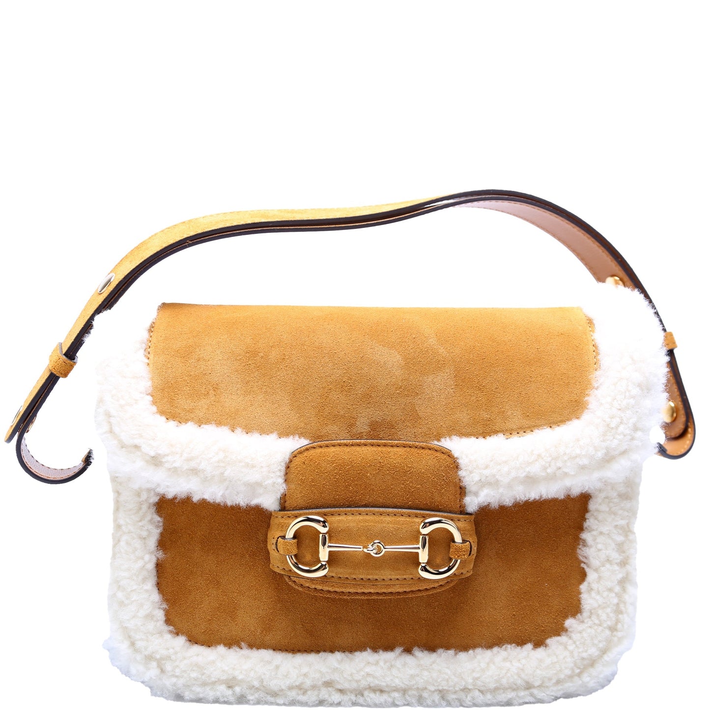 Gucci Horsebit Shearling Suede Shoulder Bag