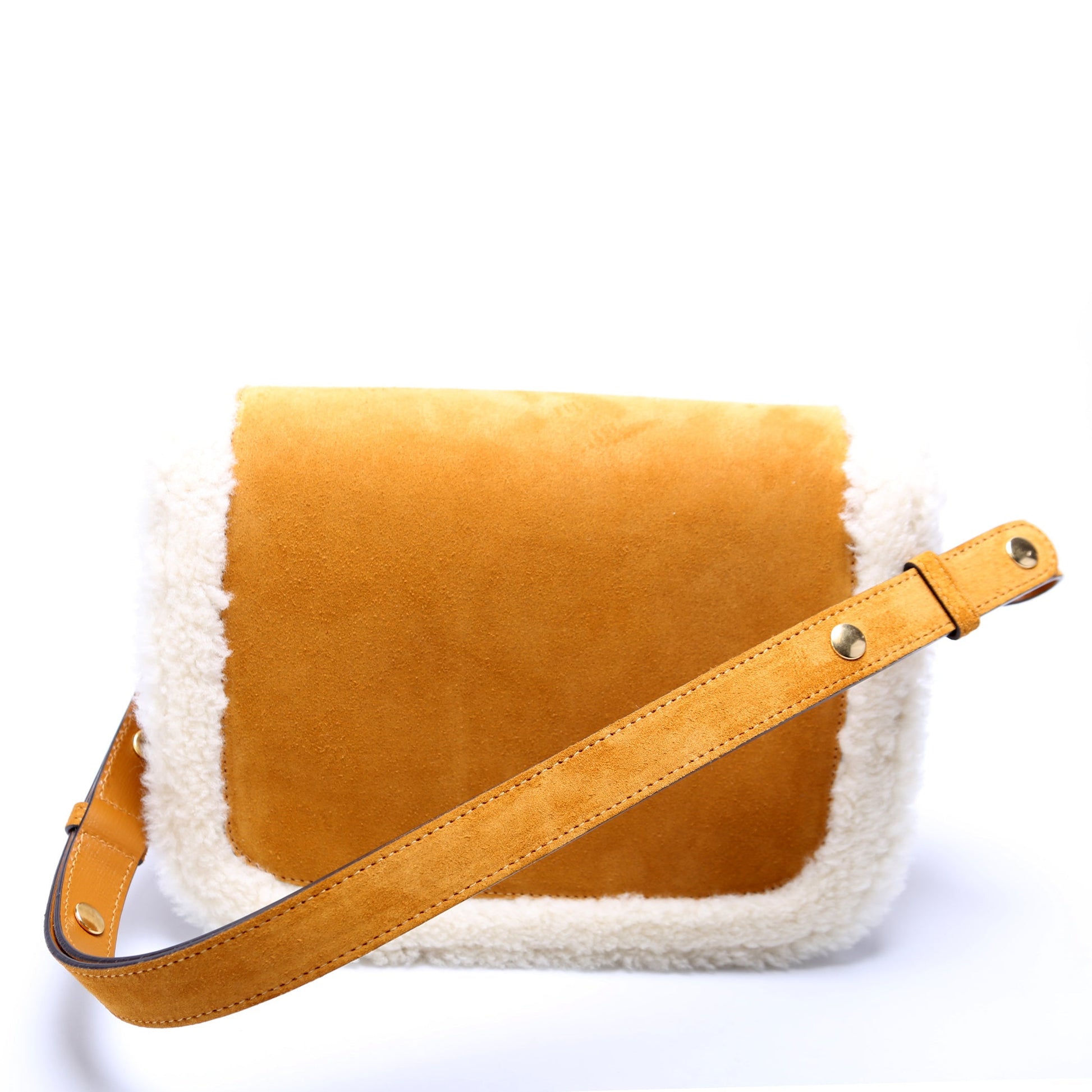 Gucci Horsebit Shearling Suede Shoulder Bag