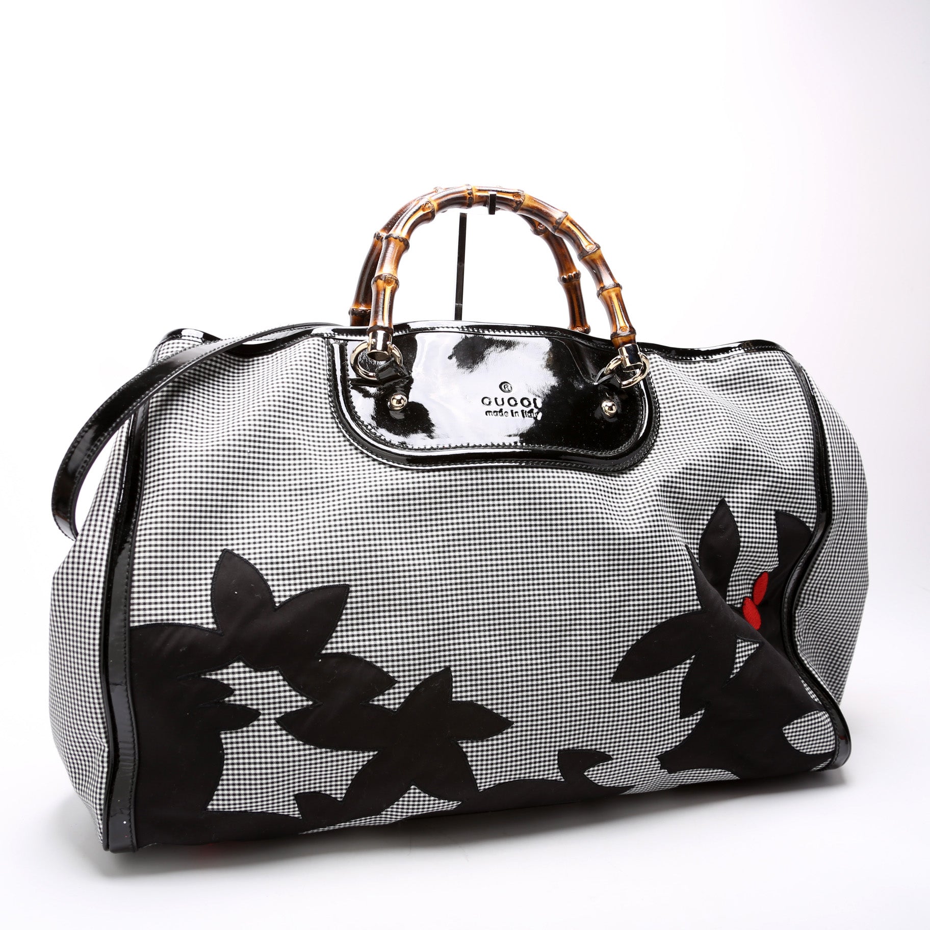 Gucci Bamboo Gingham Extra Shopper Canvas Large Tote Bag