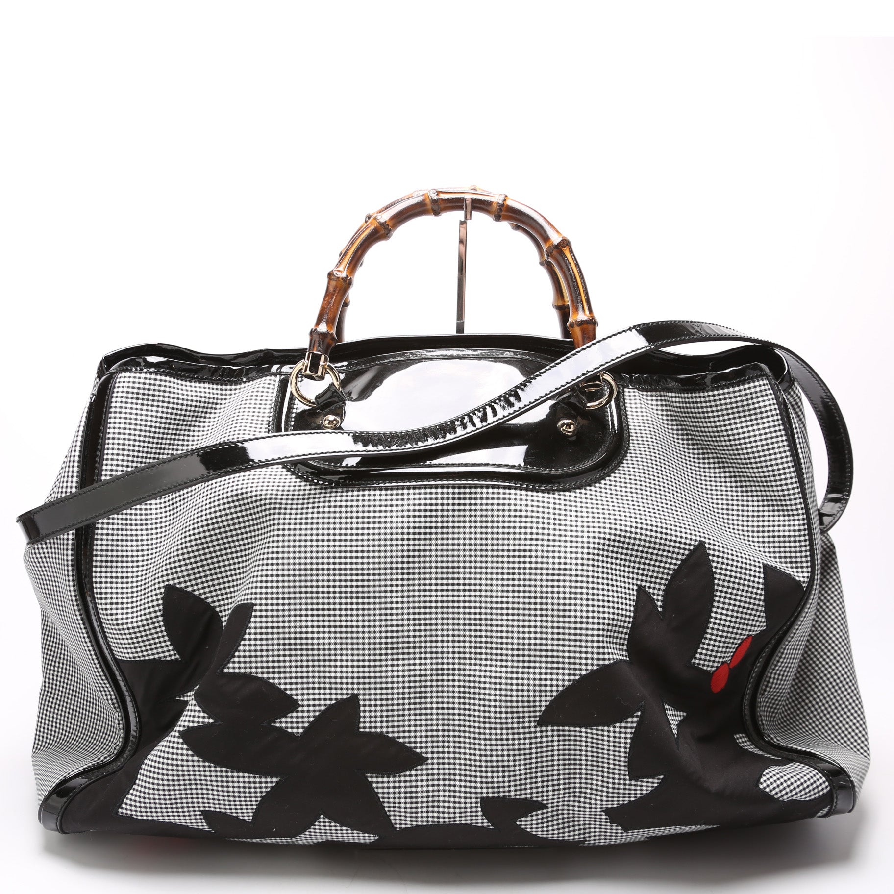 Gucci Bamboo Gingham Extra Shopper Canvas Large Tote Bag