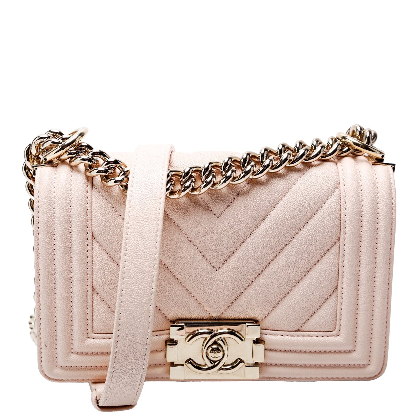 Chanel Boy Flap Chevron Caviar 30M Pink Small Handbag