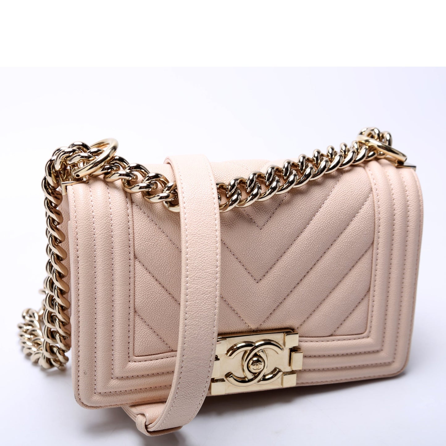 Chanel Boy Flap Chevron Caviar 30M Pink Small Handbag