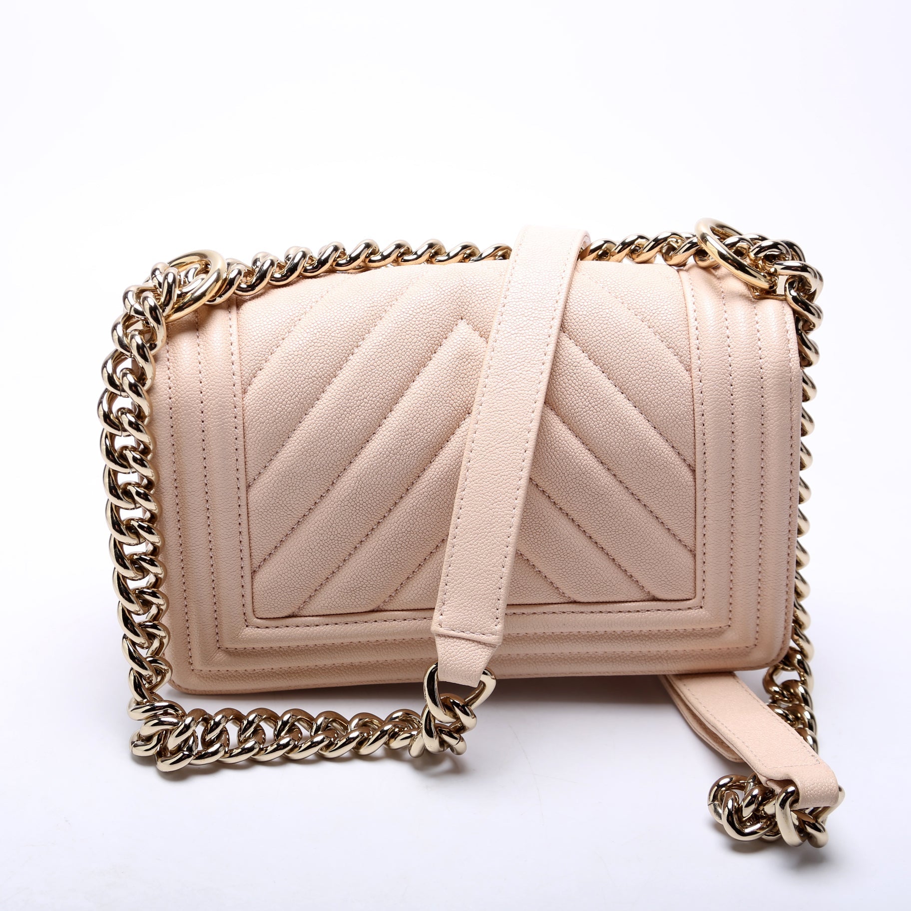 Chanel Boy Flap Chevron Caviar 30M Pink Small Handbag