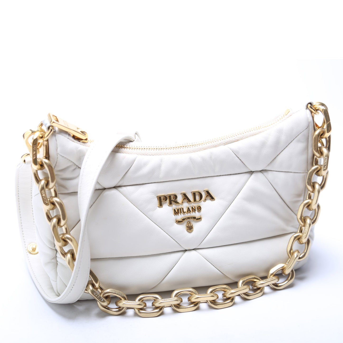 Prada Padded Nappa System Triangle Shoulder Bag Quilted White