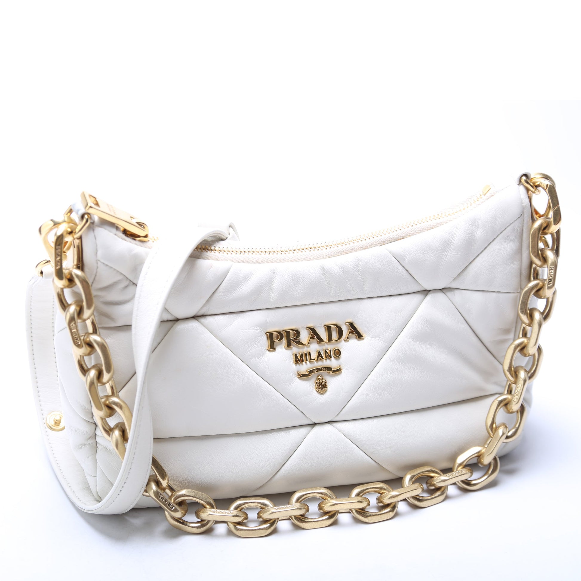 Prada Padded Nappa System Triangle Shoulder Bag Quilted White