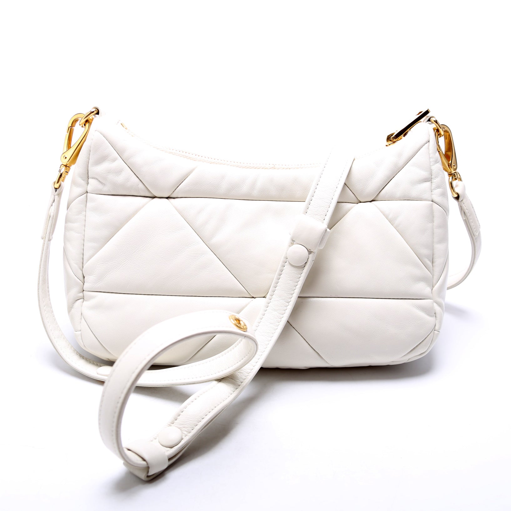 Prada Padded Nappa System Triangle Shoulder Bag Quilted White
