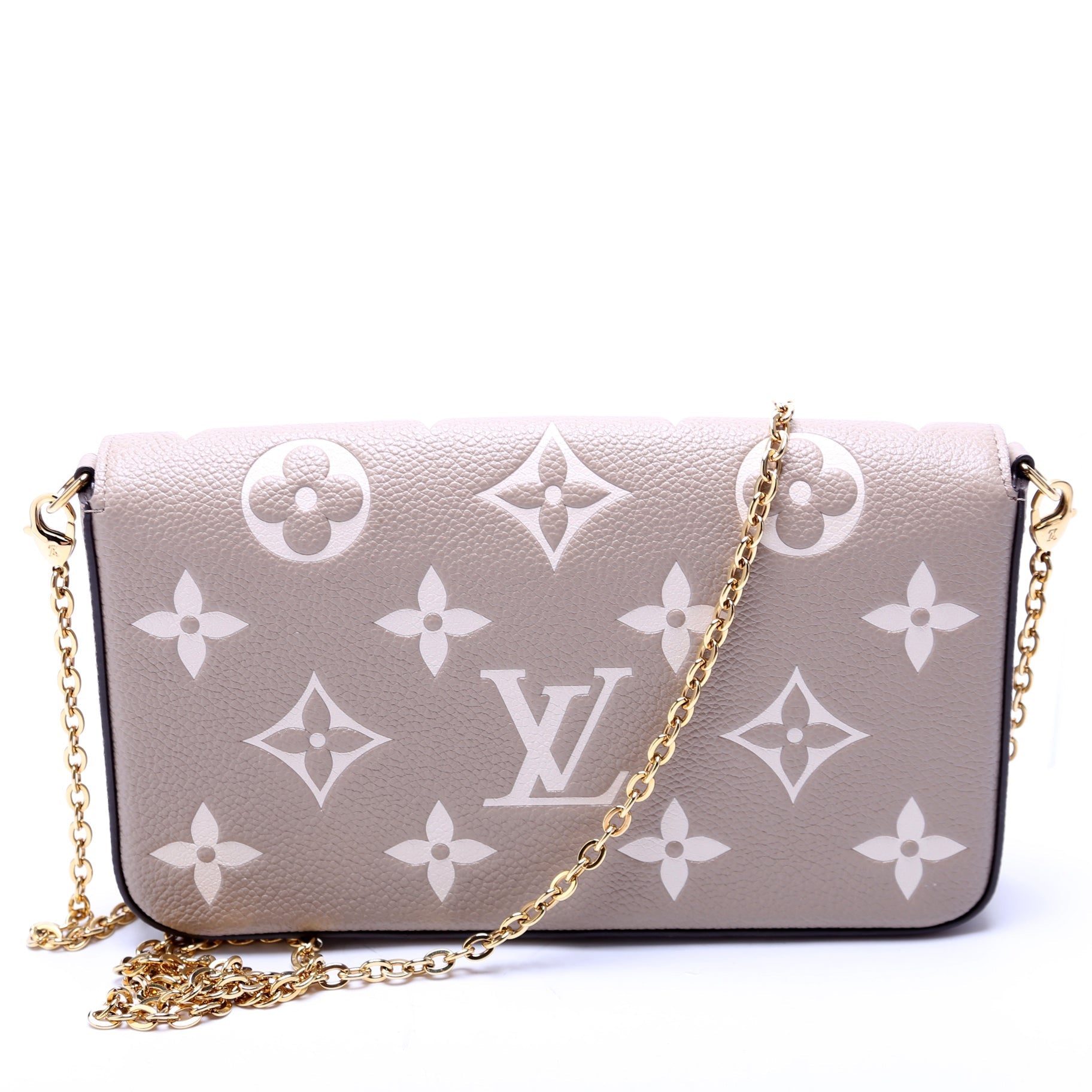 Louis Vuitton Pochette Felicie Bicolor Cream Empreinte Beige Clutch Bag