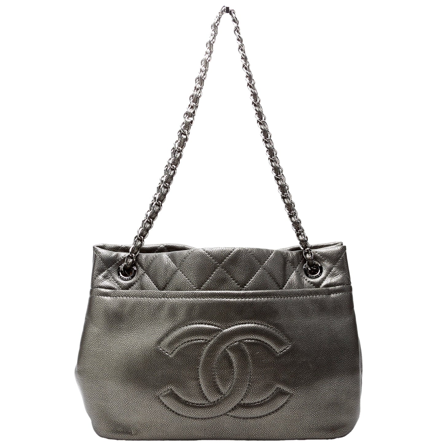 Chanel Timeless CC Soft 14M Silver Tote Bag